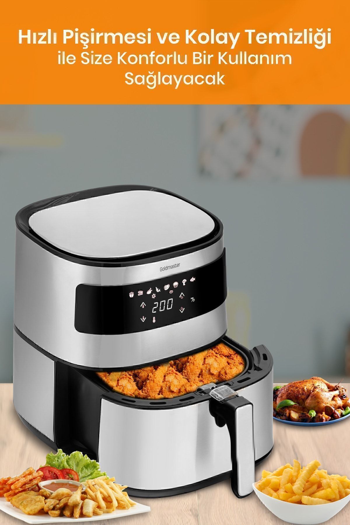 سرخ کن هوای داغ بدون روغن 6.4 لیتری INOX WIDE XXL TOUCH PREMIO 2000 WATT اورجینال GoldMaster