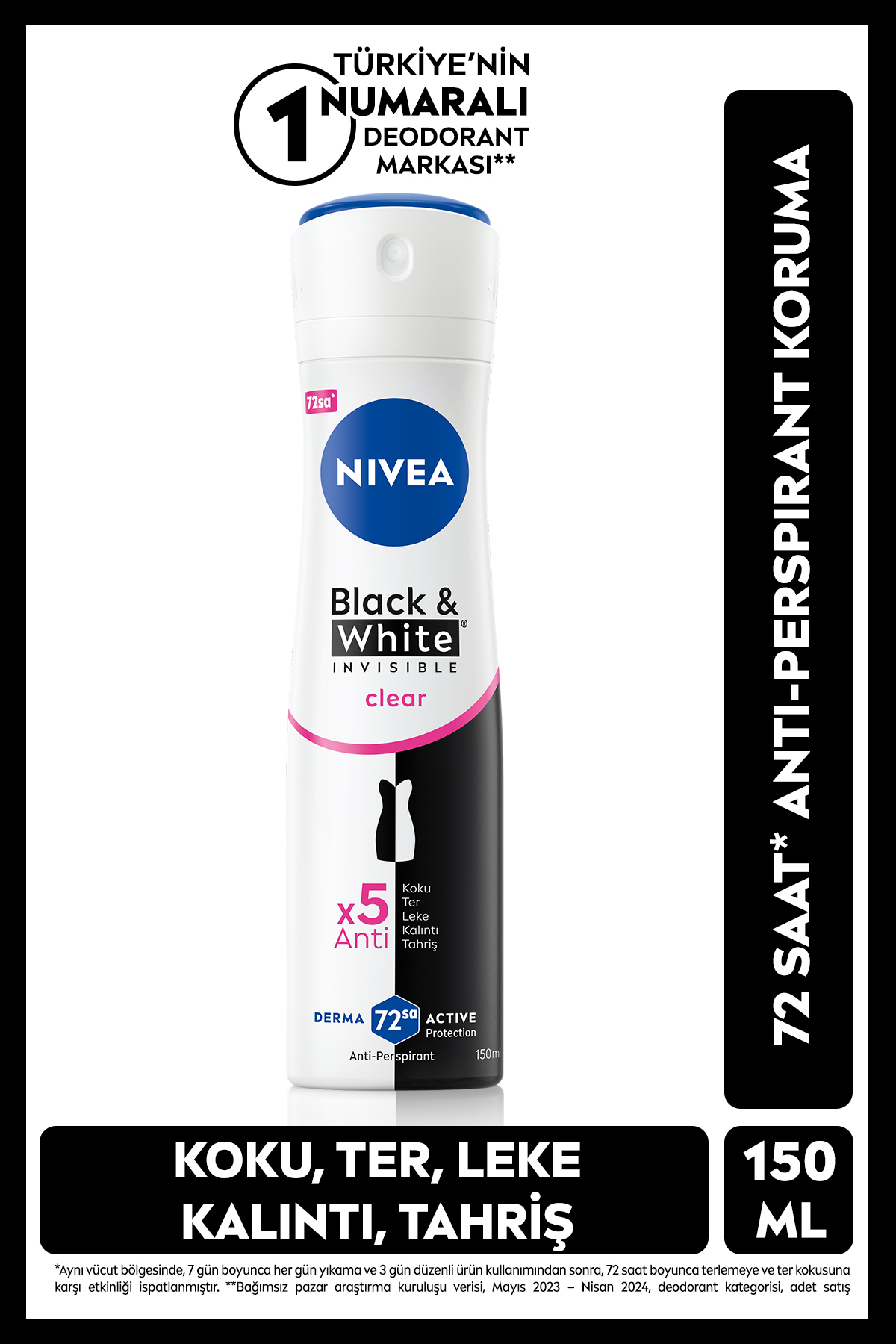 NIVEA اسپری ضد تعریق شفاف نامرئی سیاه و سفید زنانه 150 میلی لیتر