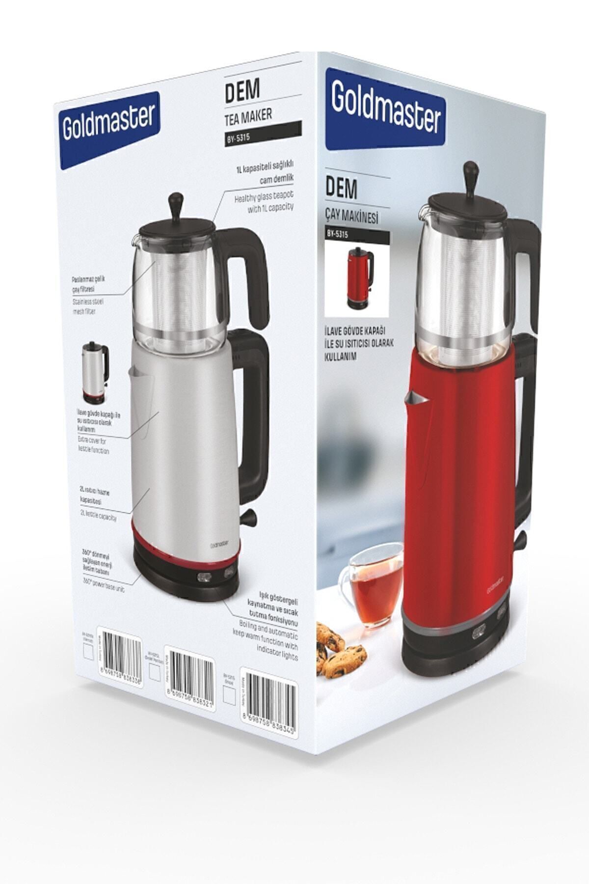 چای ساز و کتری DEM INOX 2200 WATT XL شیشه ای استیل با قوری ضد زنگ اورجینال GoldMaster