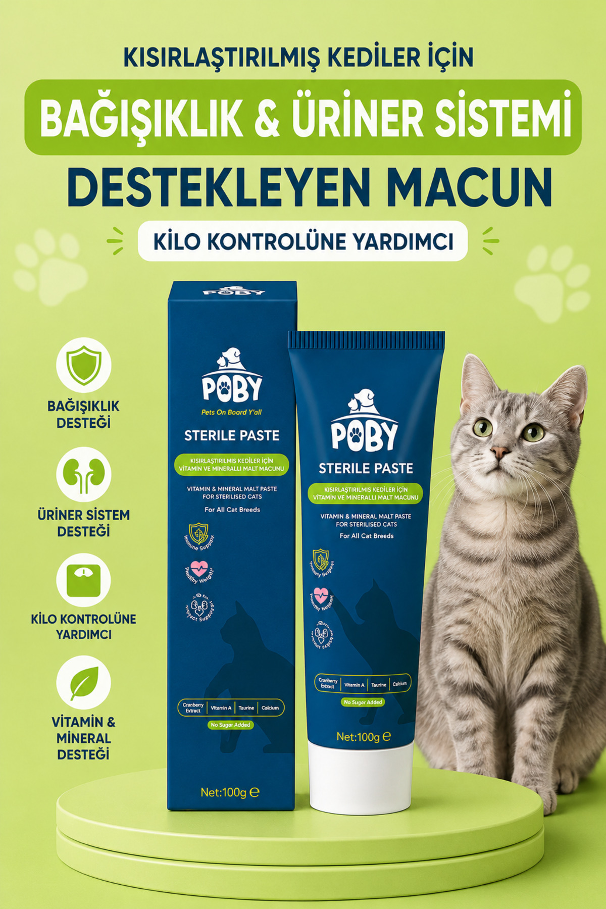بسته مکمل گربه پوبی پت کلاب Poby Pet Club مدل MuhteşemTüy؛ روغن ماهی، خمیر مولتی‌ویتامین و قطره Plus B