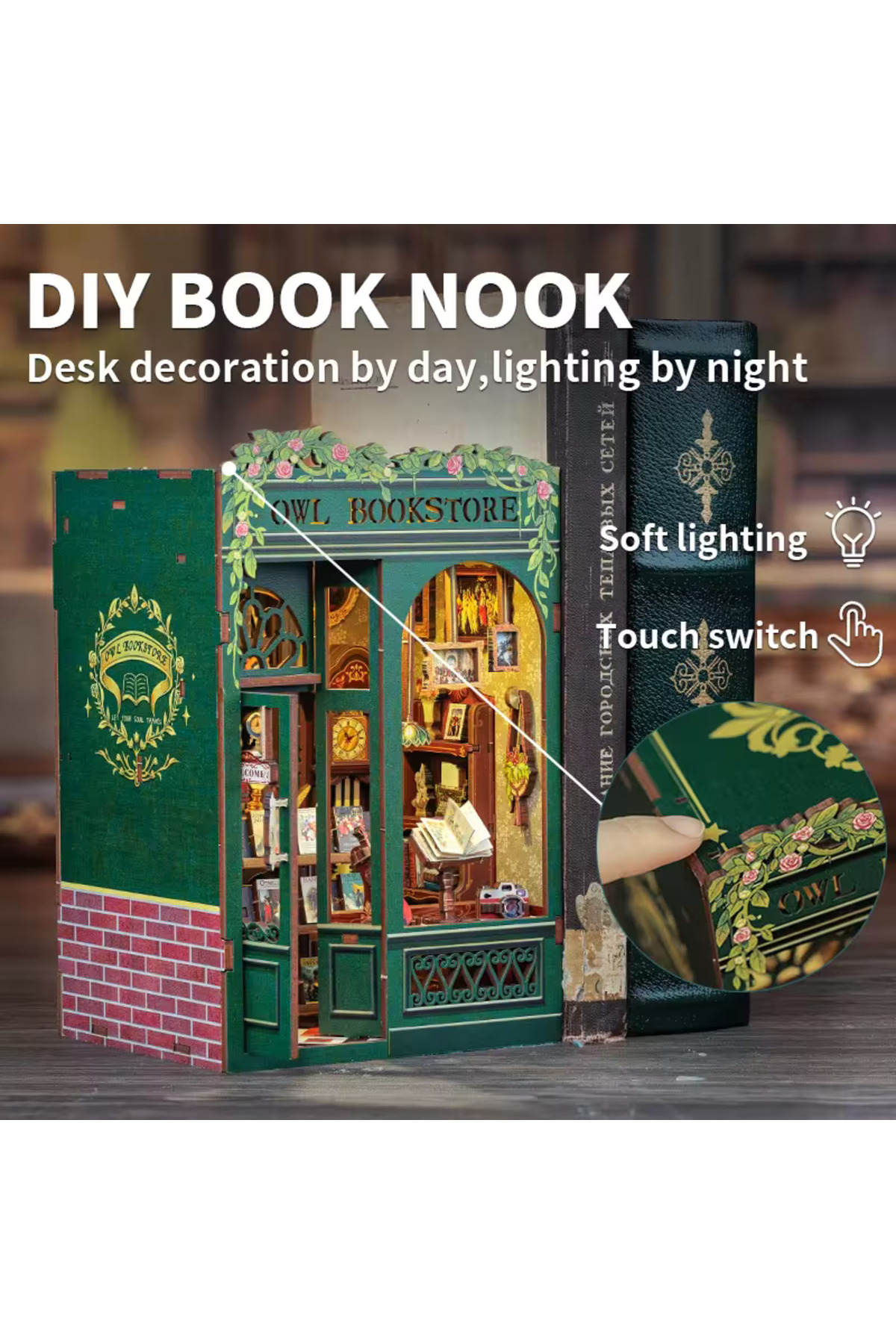 پازل سه بعدی کتابفروشی جغد CUTEBEE 2024 NEW STYLE BOOK NOOK DIY MAGIC LIBRARY SD02B AMZ01 CUTEBEE