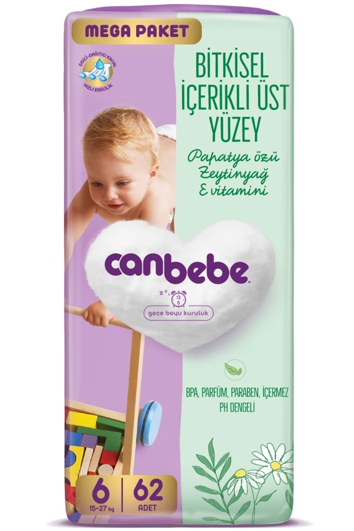 پوشک بچه سایز بچه: 6 15 27 کیلوگرم بسیار بزرگ 62 تکه MEGA PK اورجینال Canbebe