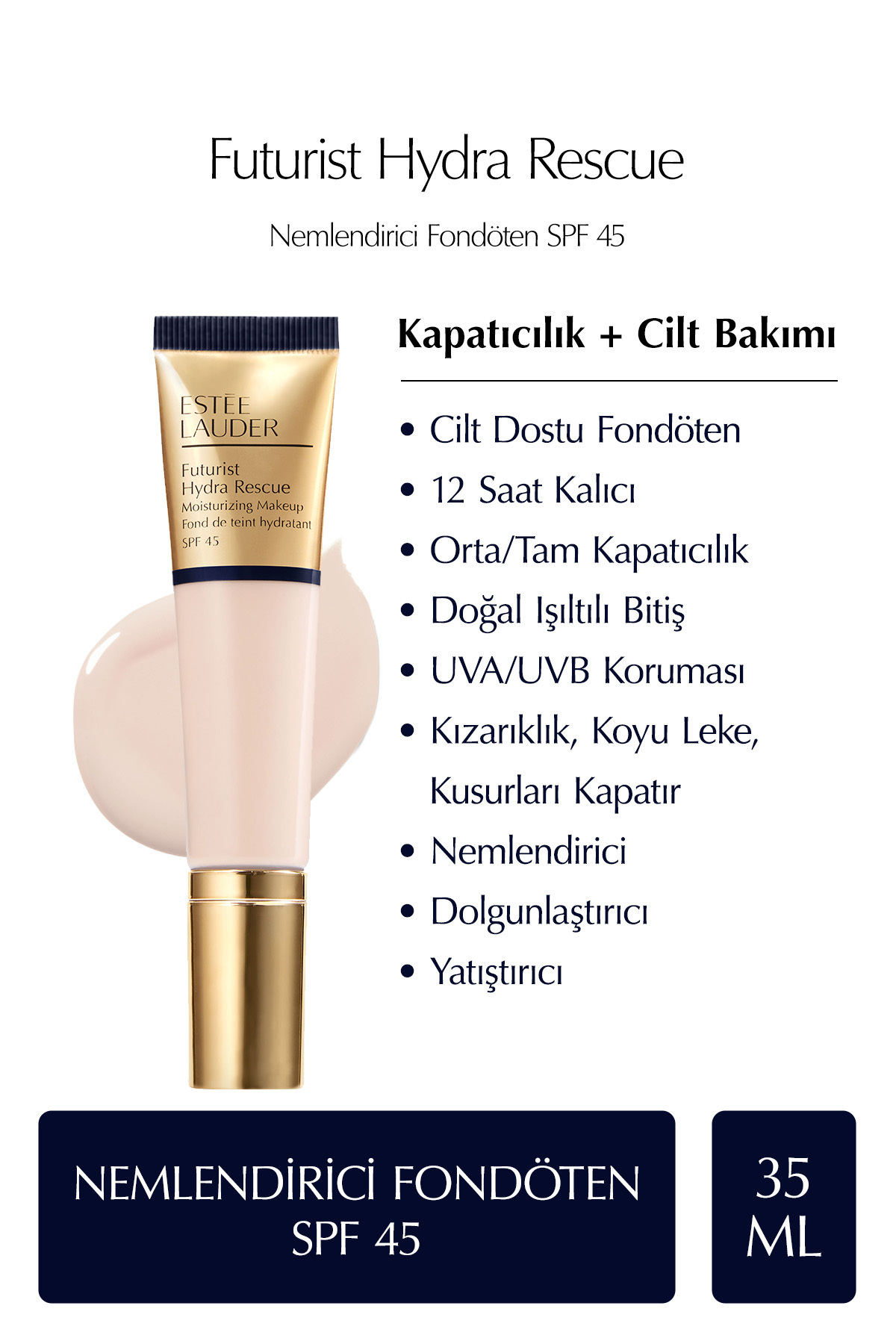 Estee Lauder آینده نگر هیدرا ریسکیو SPF 45 پایه مرطوب کننده 35 میلی لیتر رنگ: 1N0 فسفرزلن