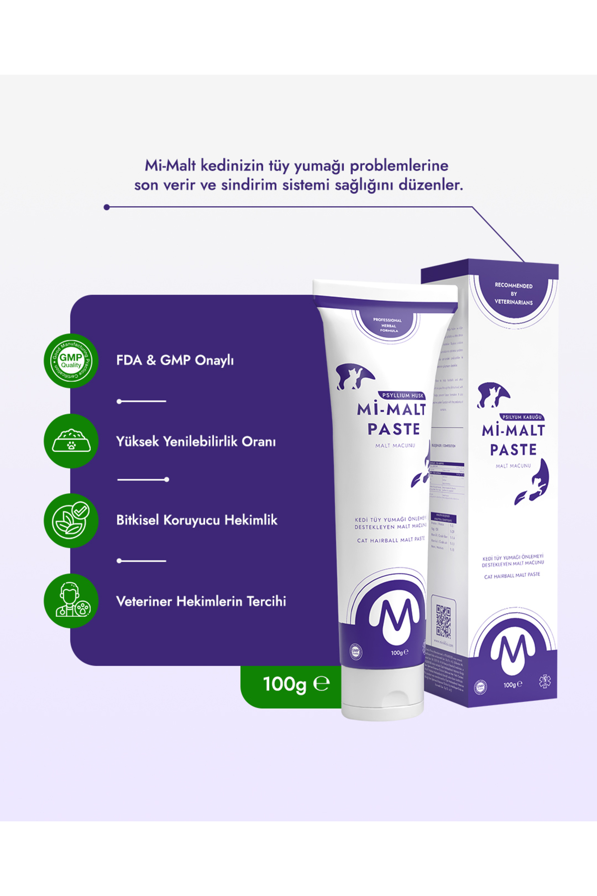 خمیر مالت گربه برای پیشگیری از گلوله مویی ۱۰۰ گرم، مینیکلیسی Miniklisi Mi-Malt Paste