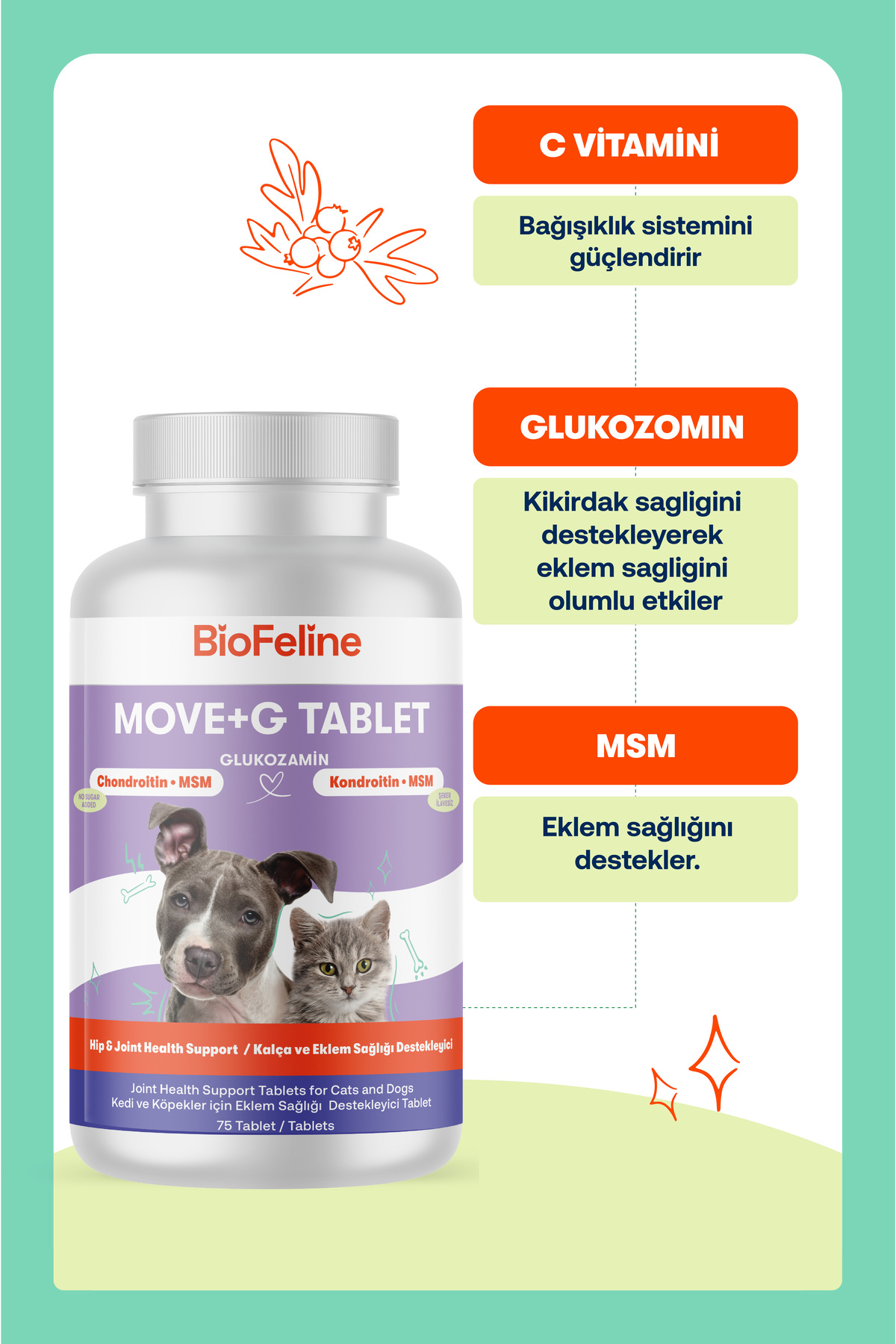 مجموعه قرص گربه و سگ بایوفلین BioFeline؛ گلوکزامین، ادراری، Immune C و MSM