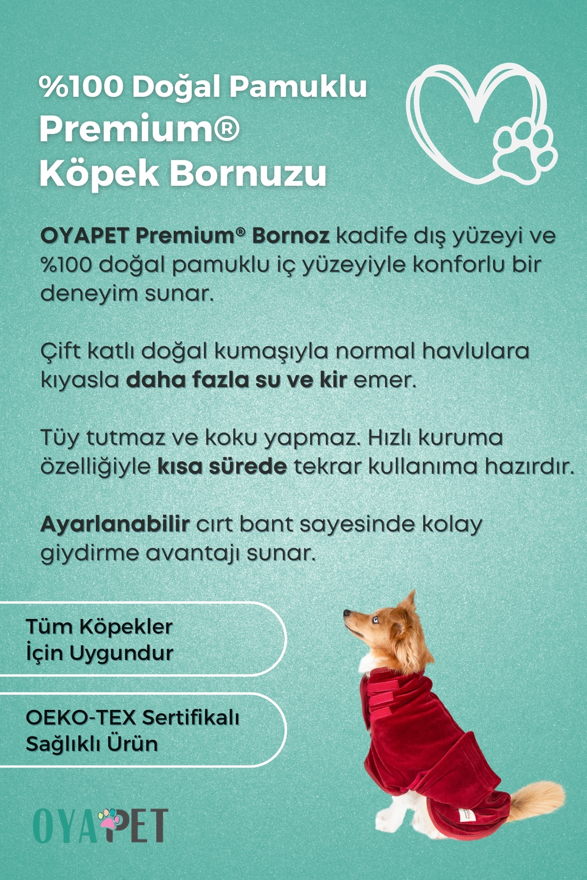 حوله‌تن‌پوش سگ اویاپت oyapet Premium، پنبه طبیعی و کمر قابل تنظیم زرشکی