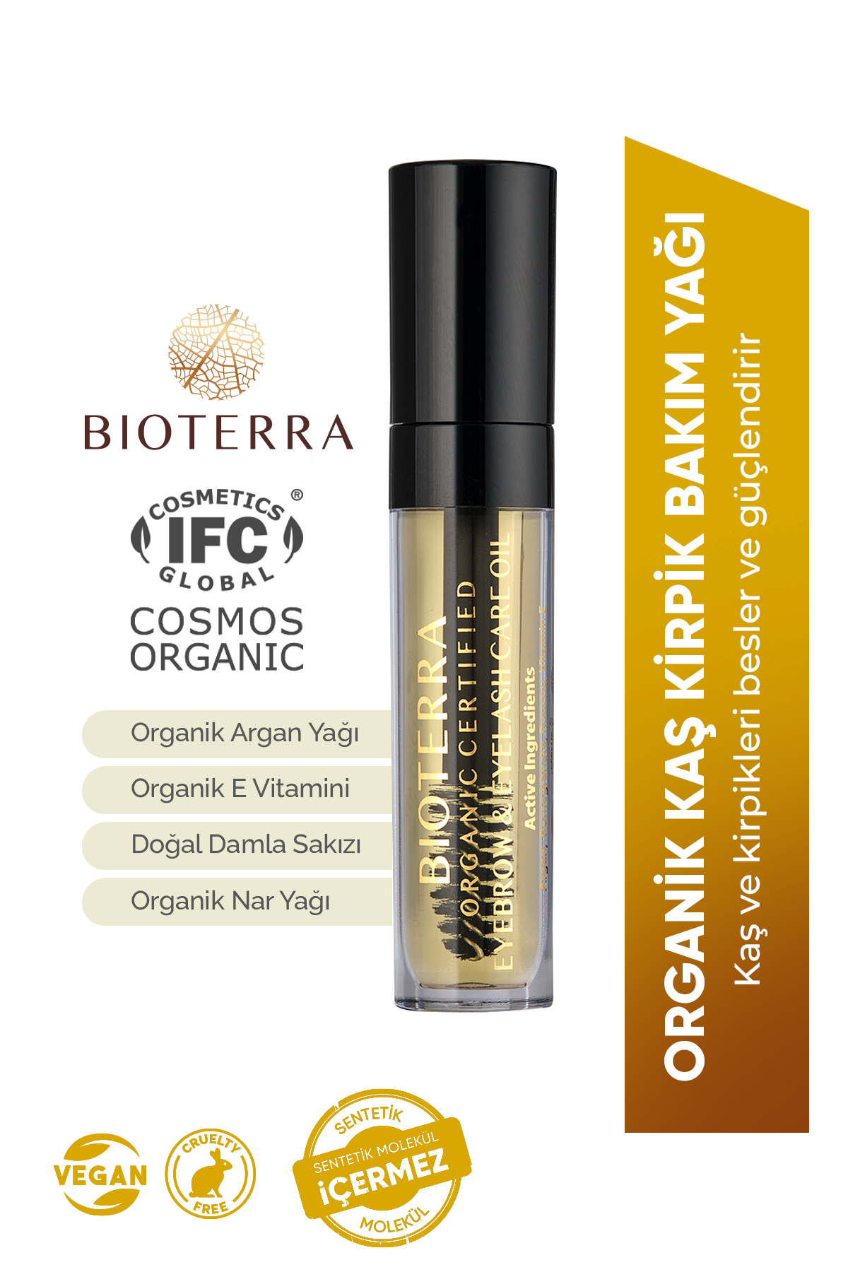 سرم ابرو و مژه ارگانیک 5 میلی لیتر با فرمولاسیون طبیعی Bioterra