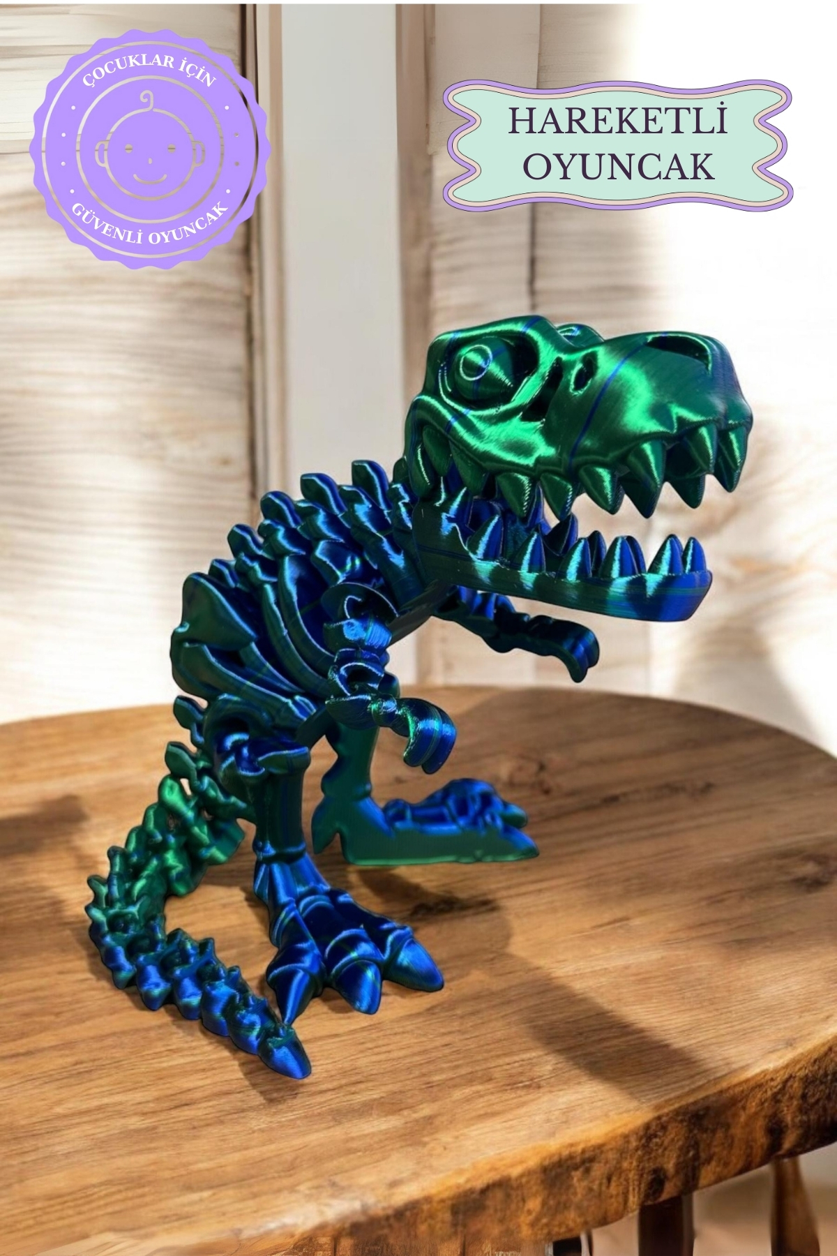 اسباب بازی های فیگور دیگر SKELETON TREX زیبا ارگانیک متحرک چاپ سه بعدی دایناسور آبی سبز MooieBaby's