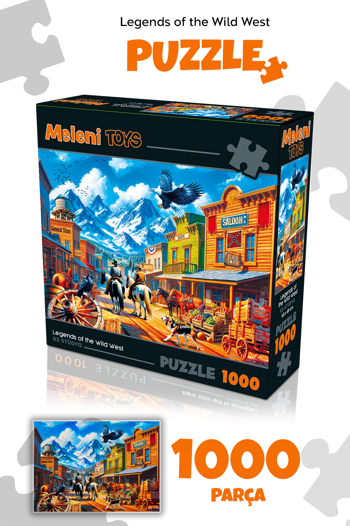 پازل 1000 PIECE LEGENDS OF THE WILD WEST اره منبت کاری مویی شهر غرب وحشی 68X48 سانتی متر از ترکیه Meleni Toys
