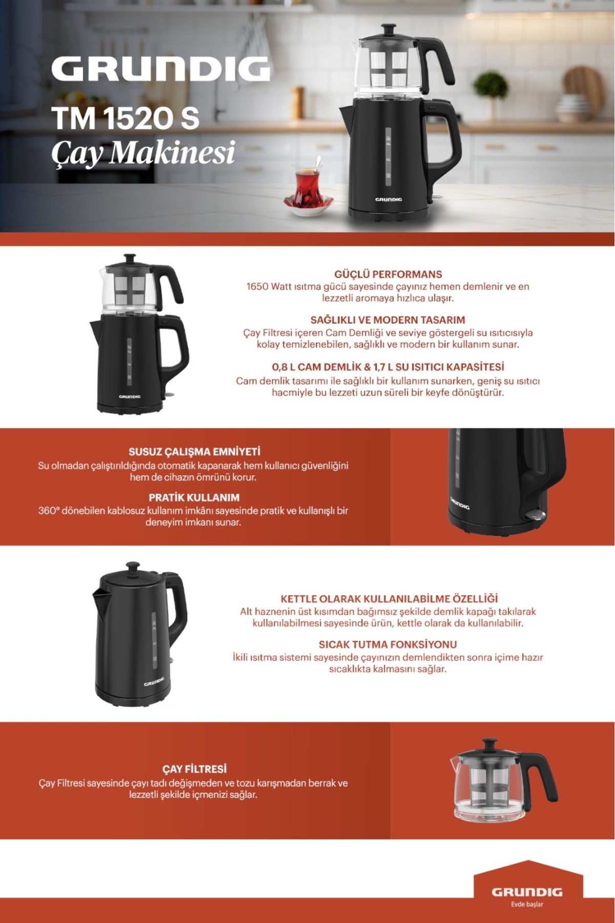 چای ساز TM 1520 S اورجینال Grundig