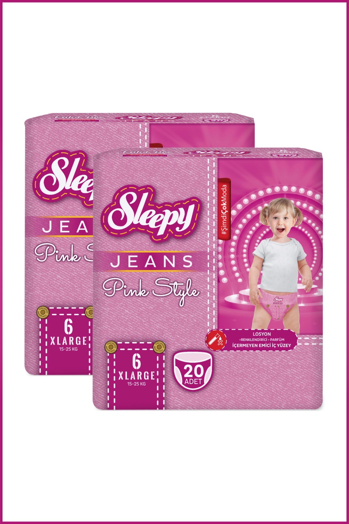 پوشک بچه شلواری جین صورتی سایز 6 XLARGE 2 تکه جامبو 40 تیکه اورجینال Sleepy