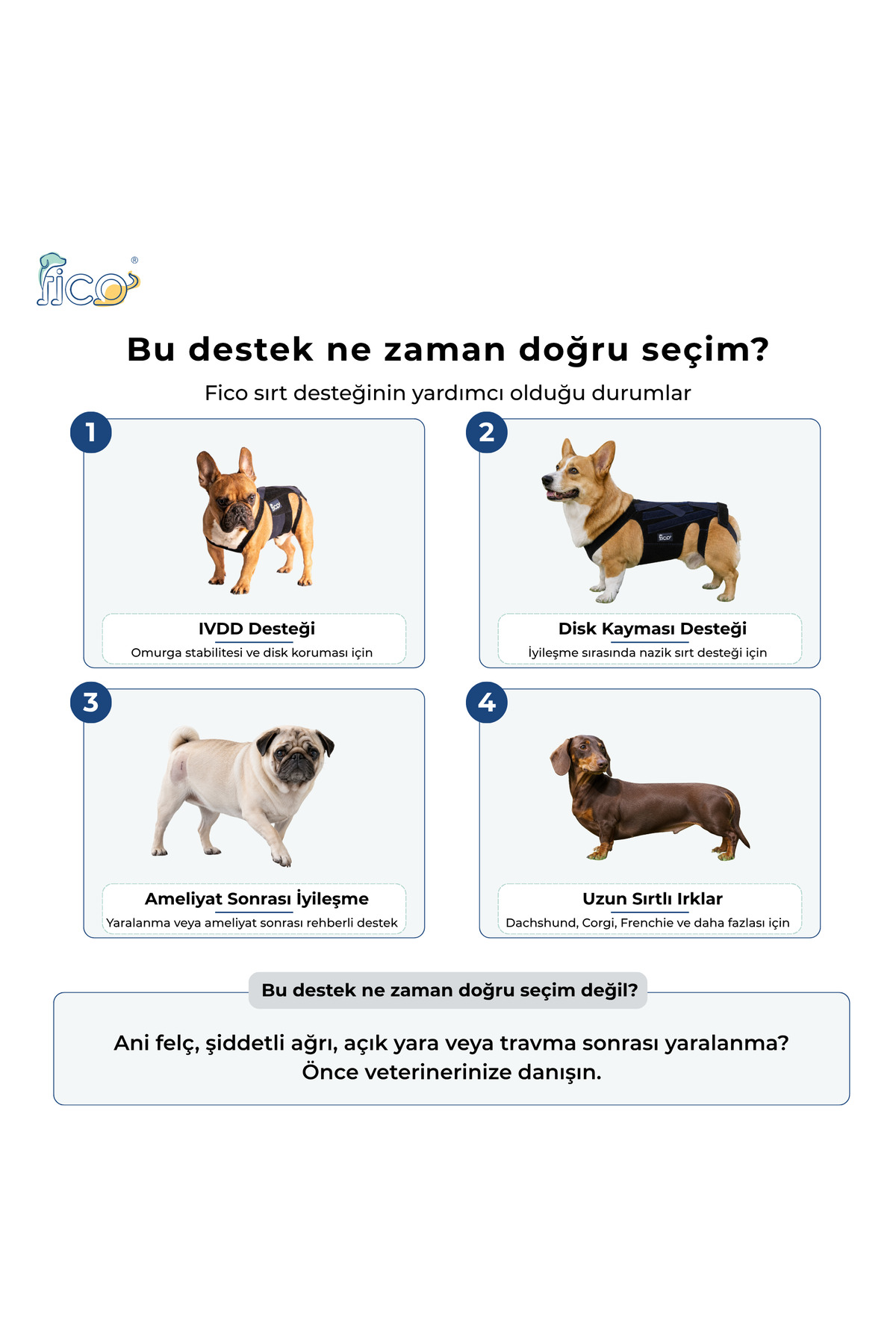 کرست حمایت از پشت سگ فیکو پتس Fico pets IVDD، مدل BB، سرمه‌ای