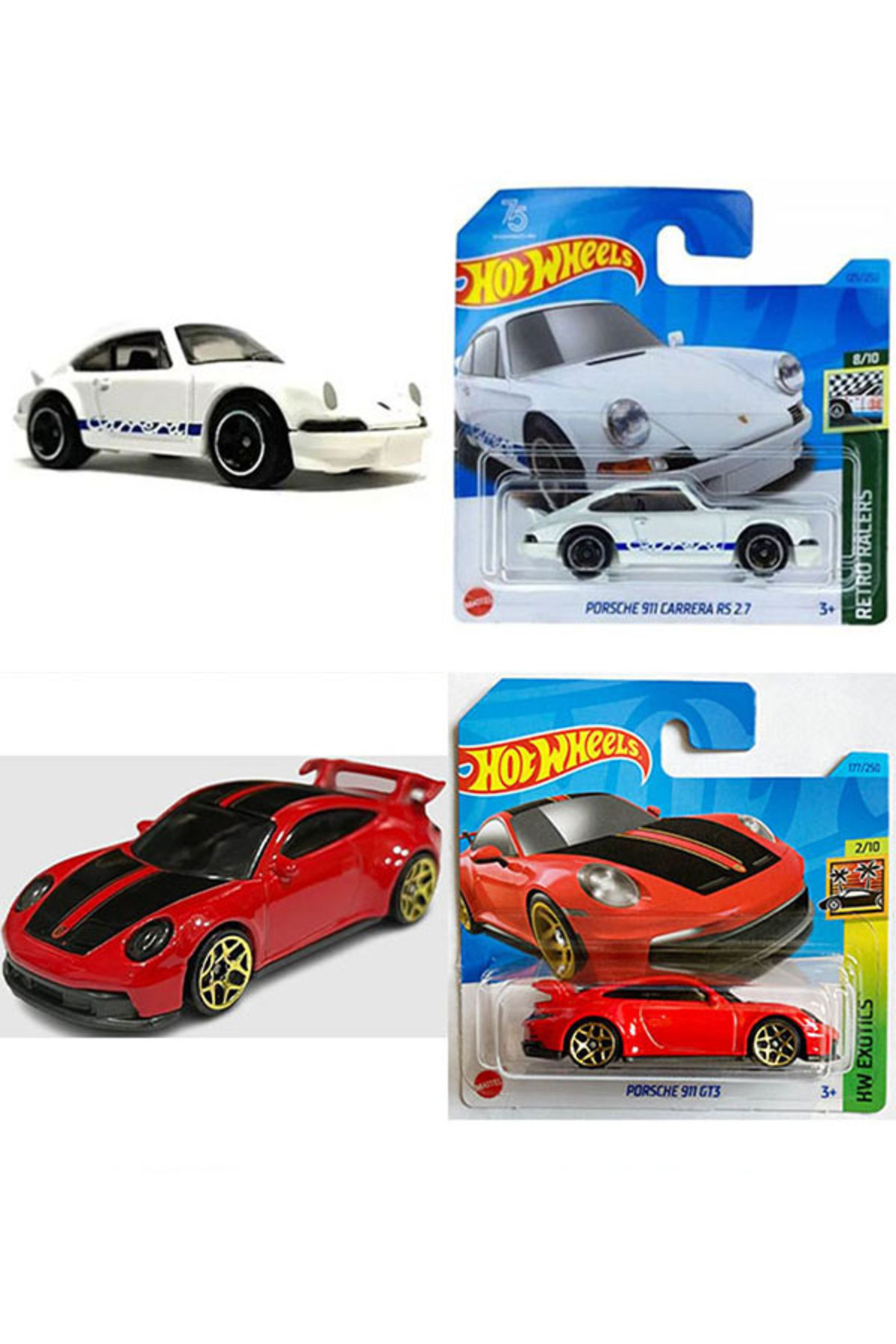 ماشین اسباب بازی مجموعه اتومبیل پورشه 911 GT3 و کاررا RS 2.7 2 1:64 از ترکیه HOT WHEELS