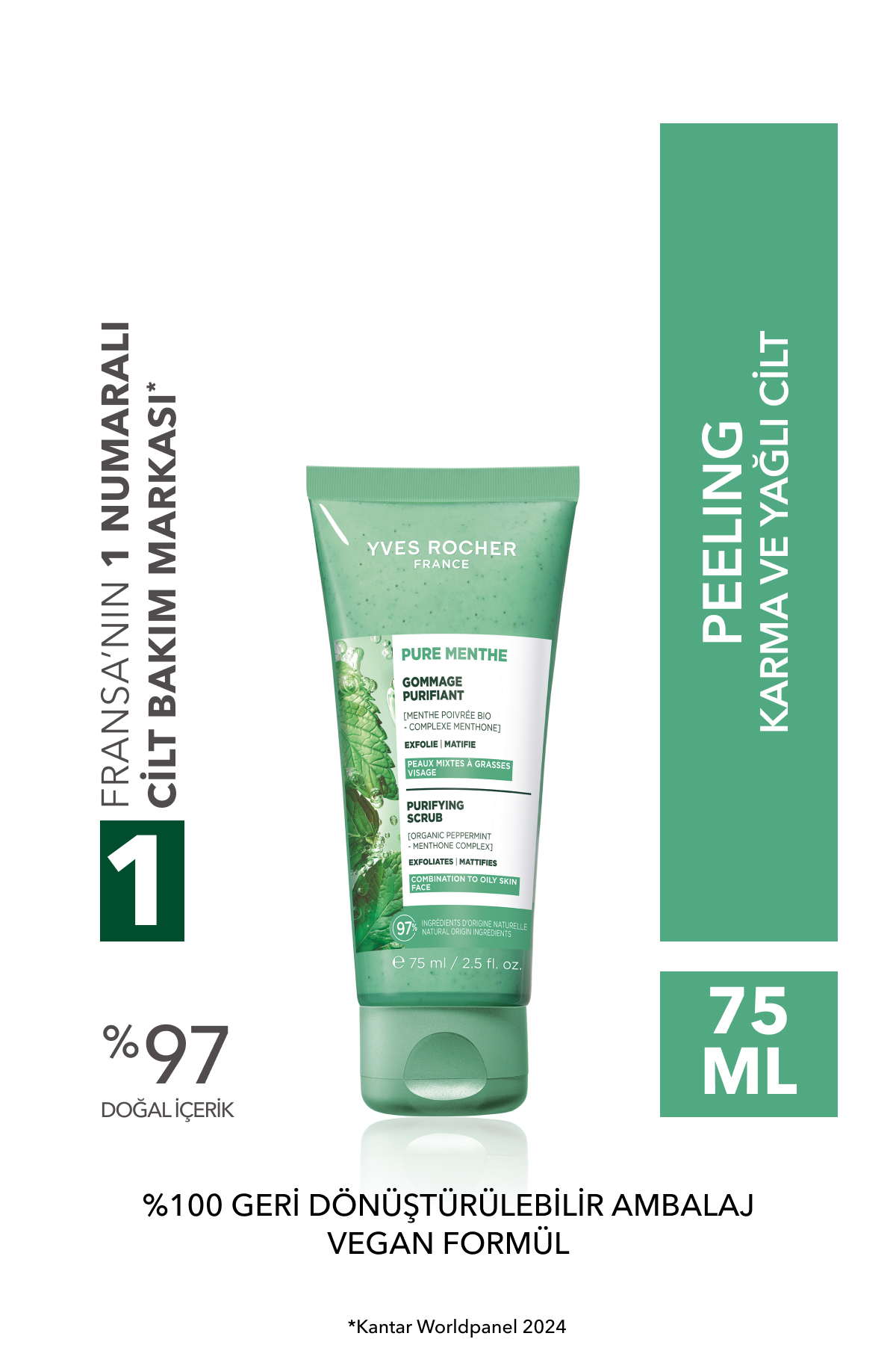 Yves Rocher پیلینگ صورت پیور منت پریبیوتیک ۷۵ میلی لیتر