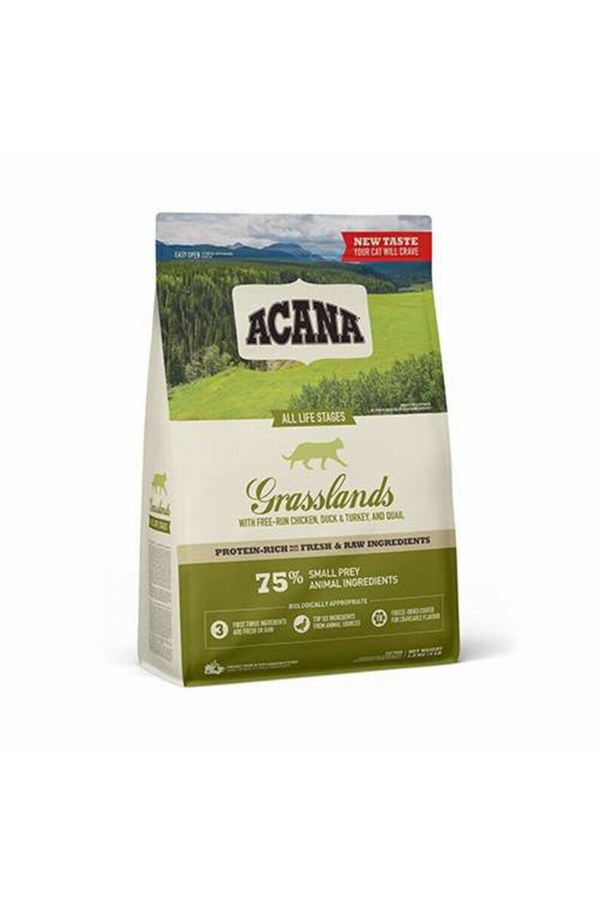غذای خشک گربه آکانا Acana Grasslands با اردک و مرغ، بدون غلات، ۱٫۸ کیلوگرم 1,8 Kg