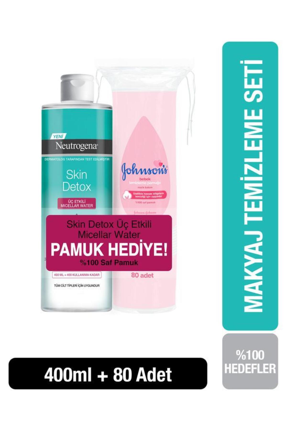 پاک کننده آرایش DETOX MICELLAR WATER 400 میل هدیه پنبه جانسون Neutrogena