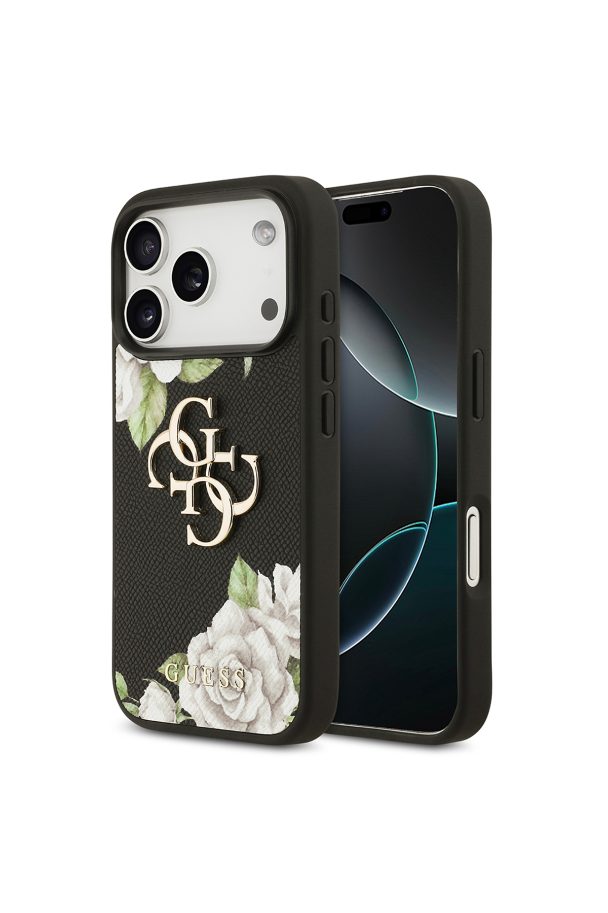 کاور و قاب سازگار با IPHONE 17 PRO لوگوی فلزی بزرگ طرح دار مجوز اصلی لایسنس طراحی جلد مشکی اورجینال Guess