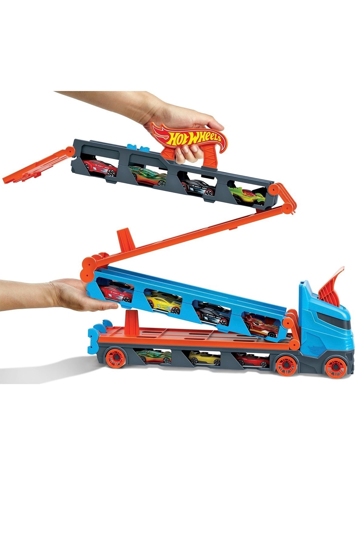 کامیون حمل و با 3 ماشین هات ویلز Speedway Hauler GVG37 اورجینال HOT WHEELS