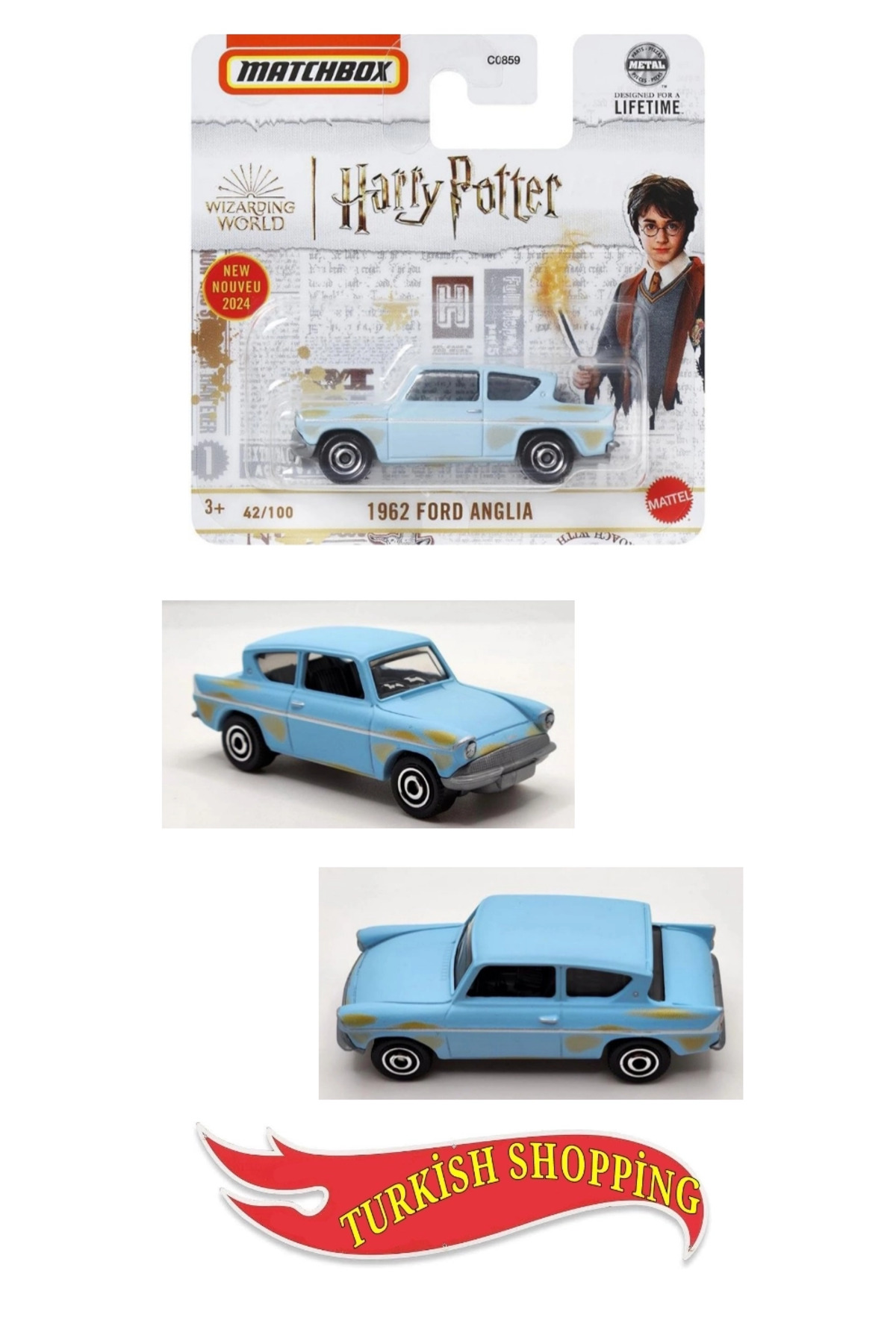 ماشین اسباب بازی MATCHBOX 1:64 مقیاس هری پاتر دارای مجوز 1962 سری ویژه FORD ANGLIA HOT WHEELS