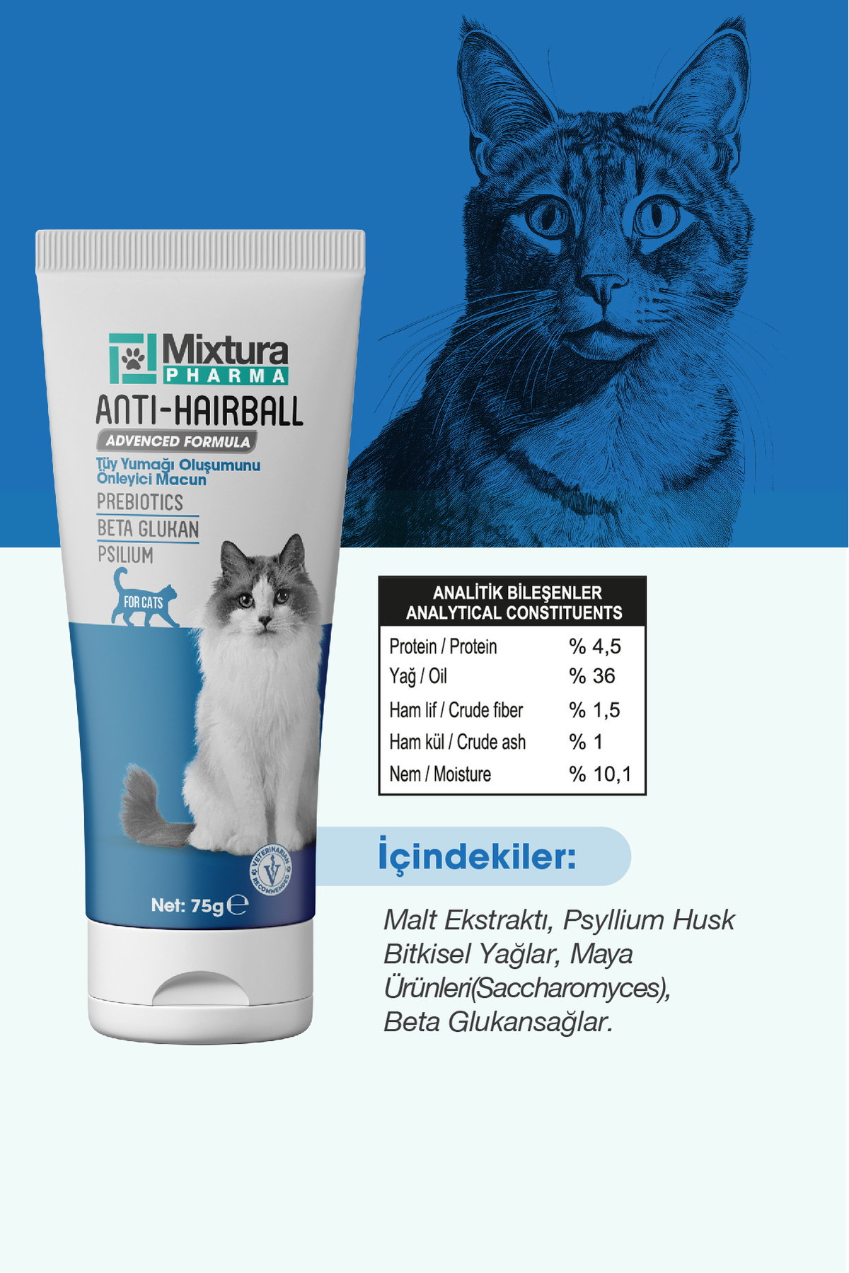 خمیر مالت گربه ضد گلوله مو میکسچورا فارما Mixtura Pharma مدل MT1000