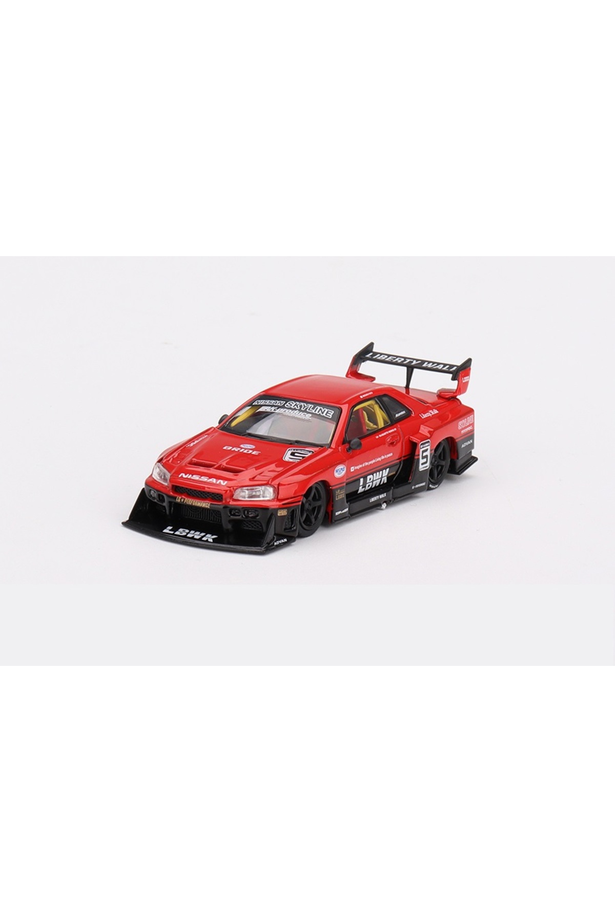 ماشین اسباب بازی 843 نیسان LB ER34 SUPER SILHOUETTE SKYLINE قرمز مشکی 1 64 mini gt