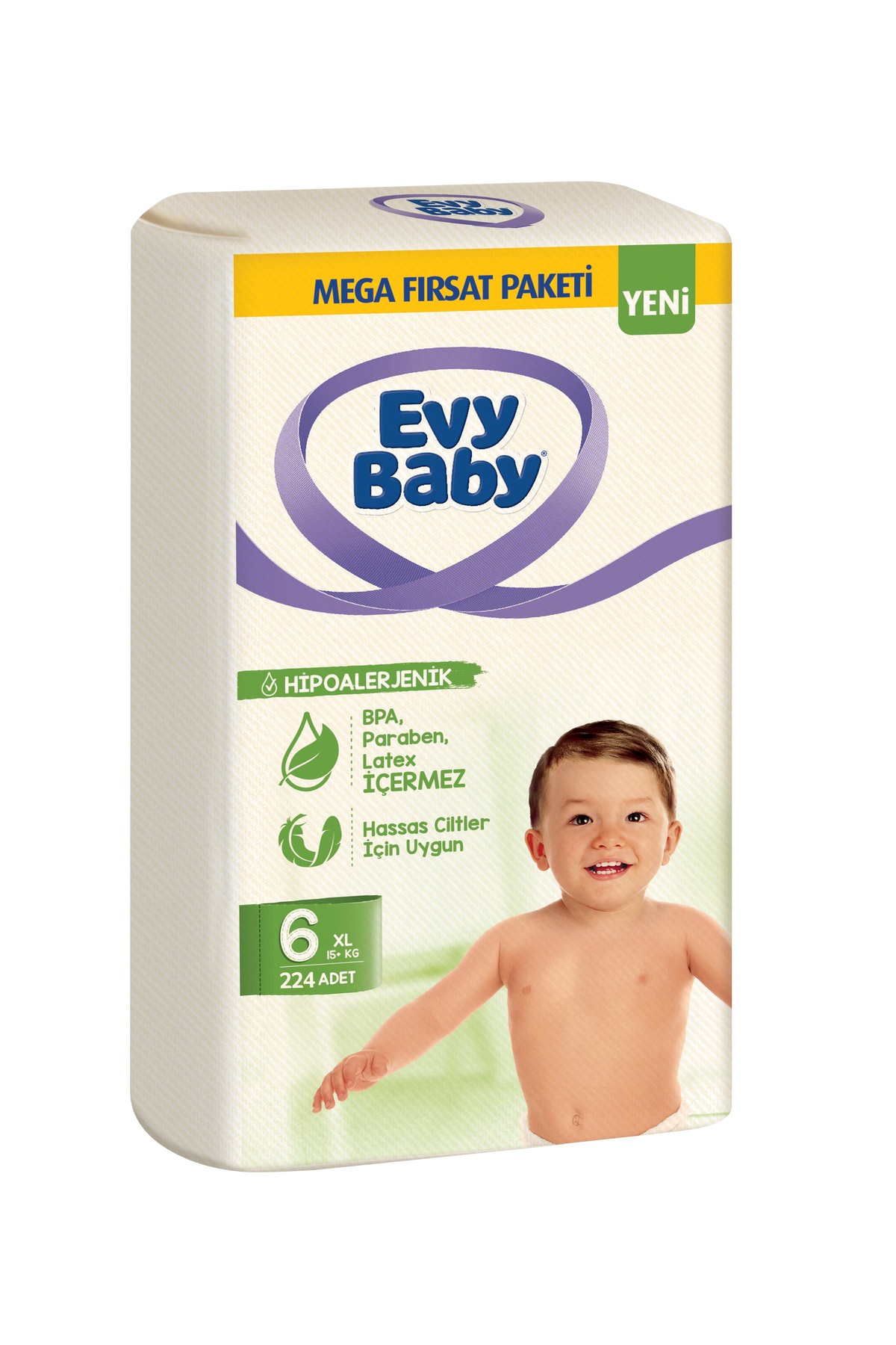 پوشک بچه مگا فرصت بسته بندی سایز 6 224 عدد اورجینال Evy Baby