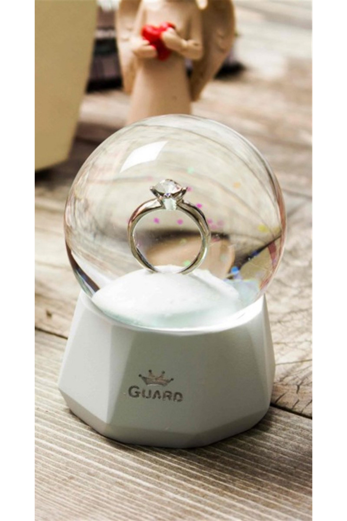 گوی برفی انگشتر با اندازه کوچک SNOW GLOBE هدیه برای حلقه عاشق LOVER GIFT GLASS گلوب از ترکیه Saltos
