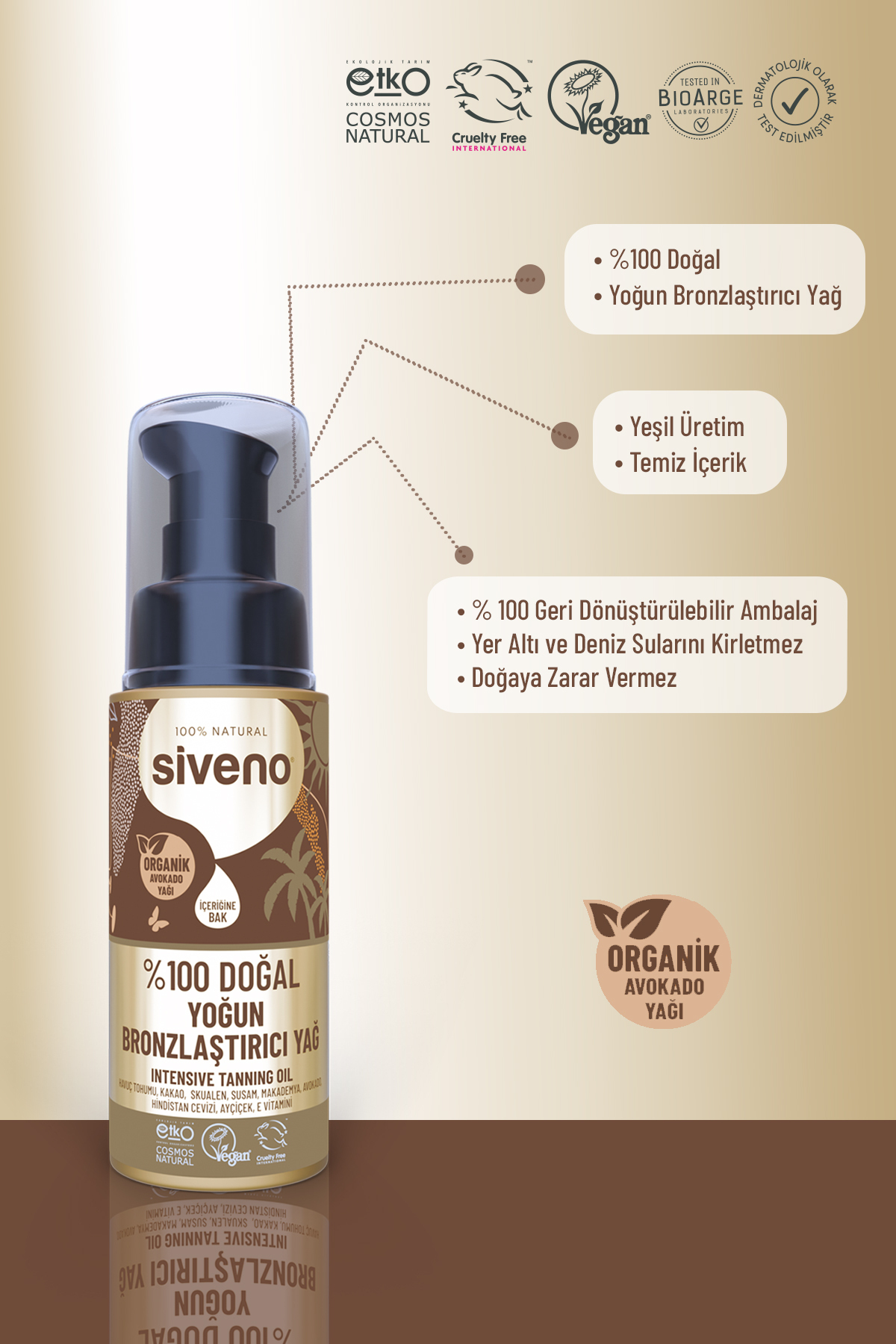 برنزه کننده 100 ٪ روغن طبیعی آلی آووکادو مرطوب فشرده 50 میل Siveno