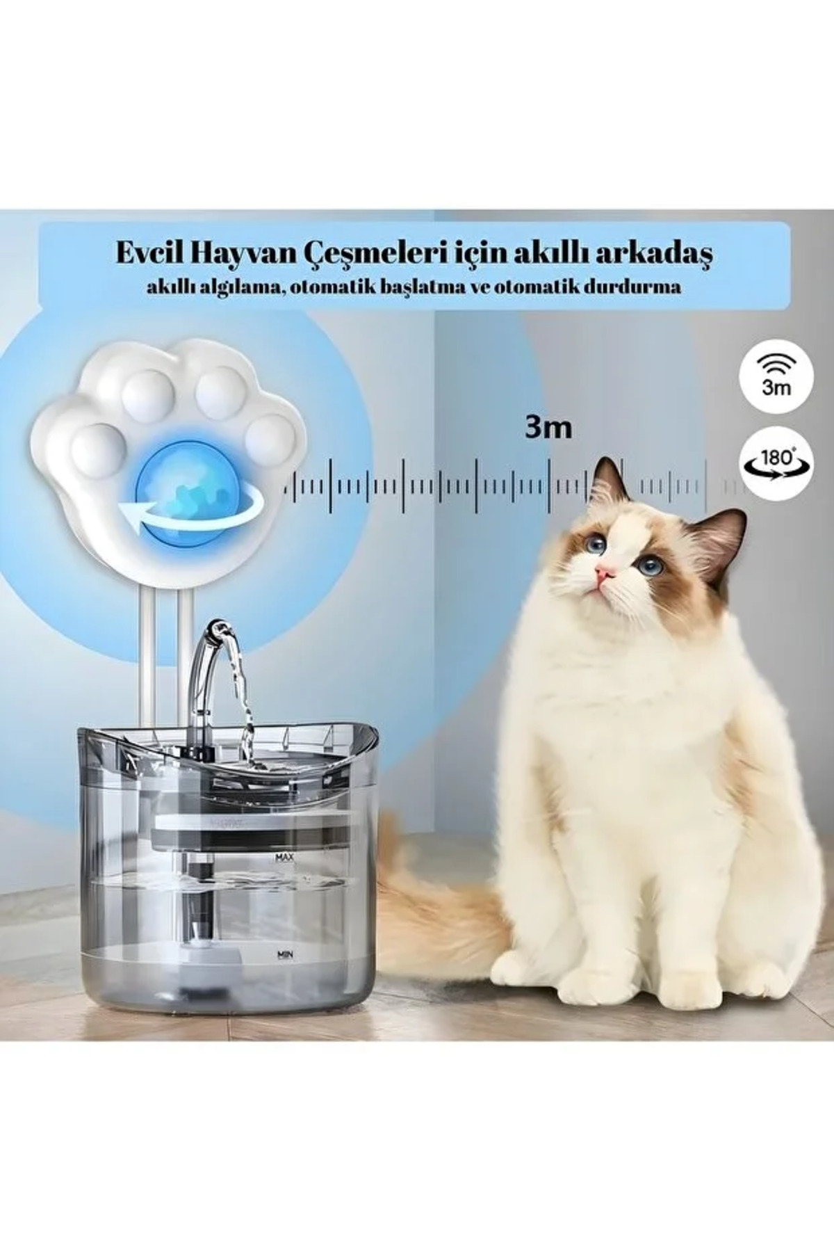آبخوری اتوماتیک سنسوردار گربه رنووکس Renvox مدل GMsupınarı، شفاف و کم‌مصرف