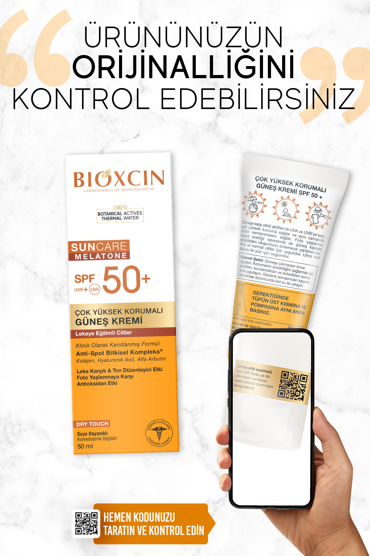 کرم ضد آفتاب صورت با SPF 50 مناسب پوست های مستعد لک 50 میلی لیتر حاوی آلفا آربوتین، کلاژن و اسید هیالورونیک بیوکسکین Bioxcin