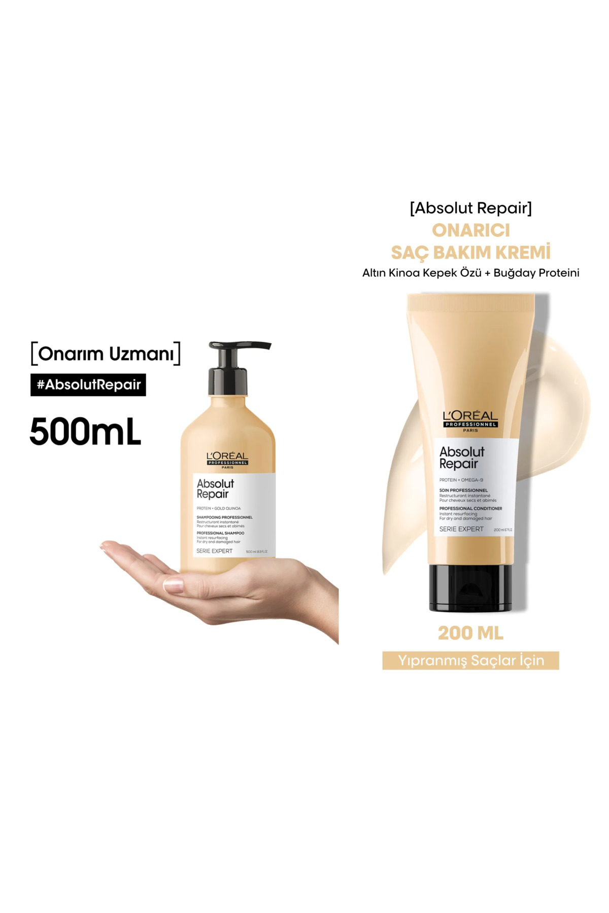 ست مراقبت مو مردانه و زنانه SERIE EXPERT ABSOLUT ABSOLUTION برای شامپوی ترمیم فرسوده 500ML +کرم از 200 میل L'oreal Professionnel