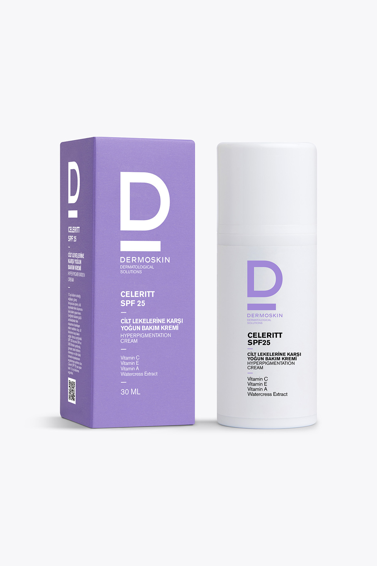 کرم ضد آفتاب و روشن کننده صورت Celeritt SPF 25 با ویتامین C حجم 30 میلی لیتر Dermoskin