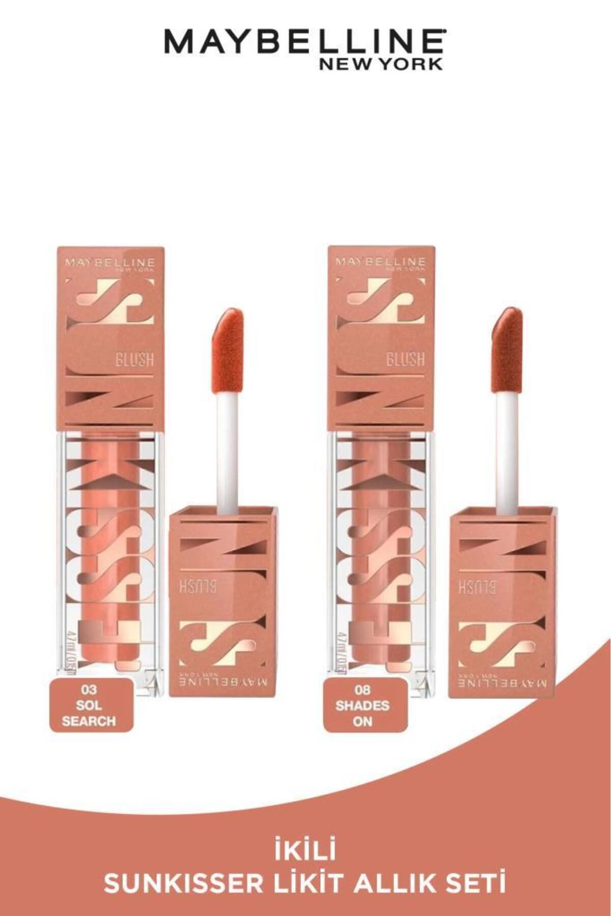 رژگونه SUNKISSER LIQUID BLUSH 03 جستجوی سمت چپ و 08 SHADES ON PEACH TONE مجموعه سرخ Maybelline New York