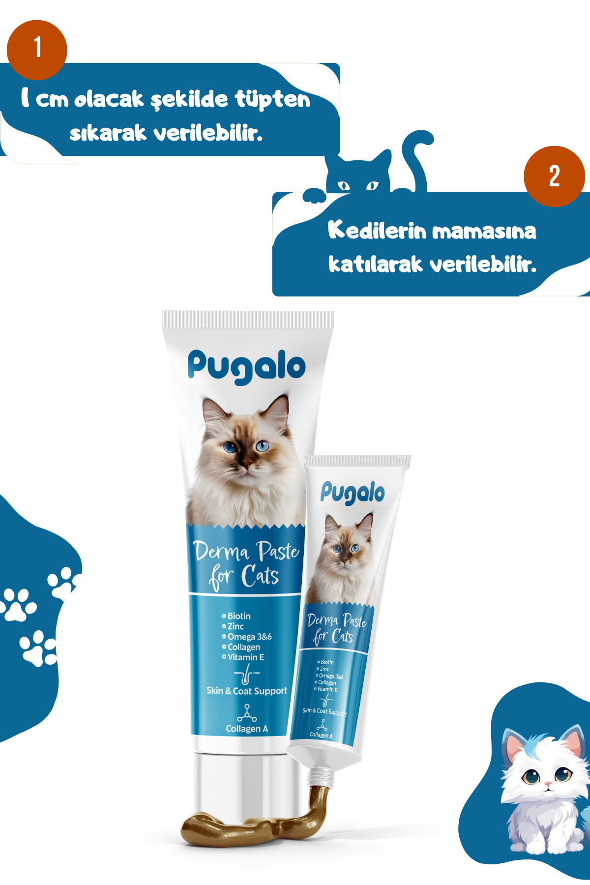 خمیر سلامت پوشش موی گربه پاگالو PUGALO Derma Paste حاوی روی و کلاژن