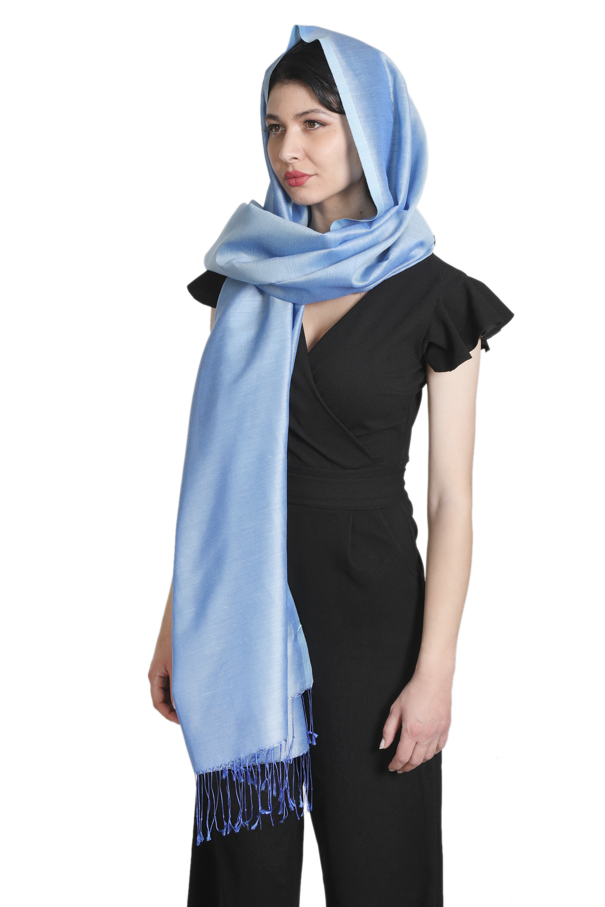 شال ابریشمی ساتن آبی میستیک Mystic مدل MS-379 زنانه