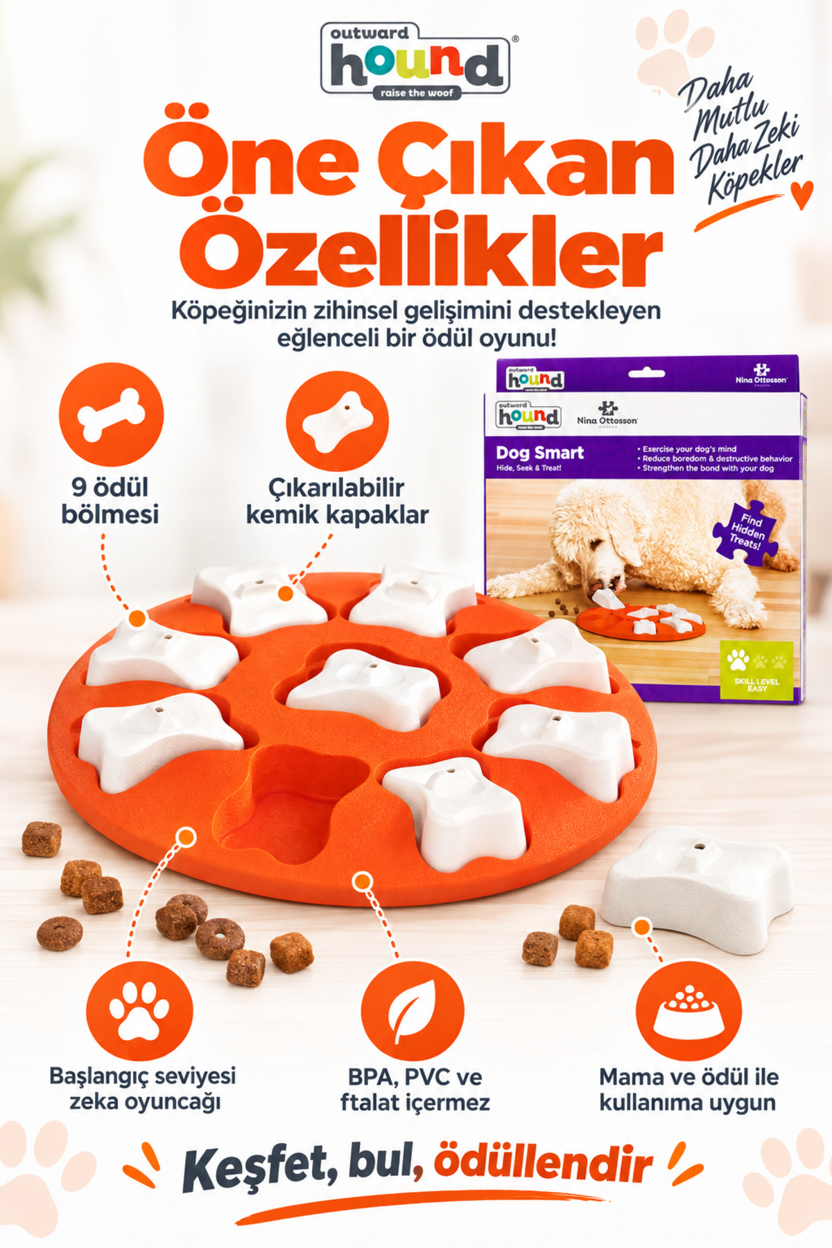 اسباب‌بازی فکری تعاملی سگ و ظرف غذا Dog Smart از اوتوارد هاوند Outward Hound، مدل PG1492، بژ