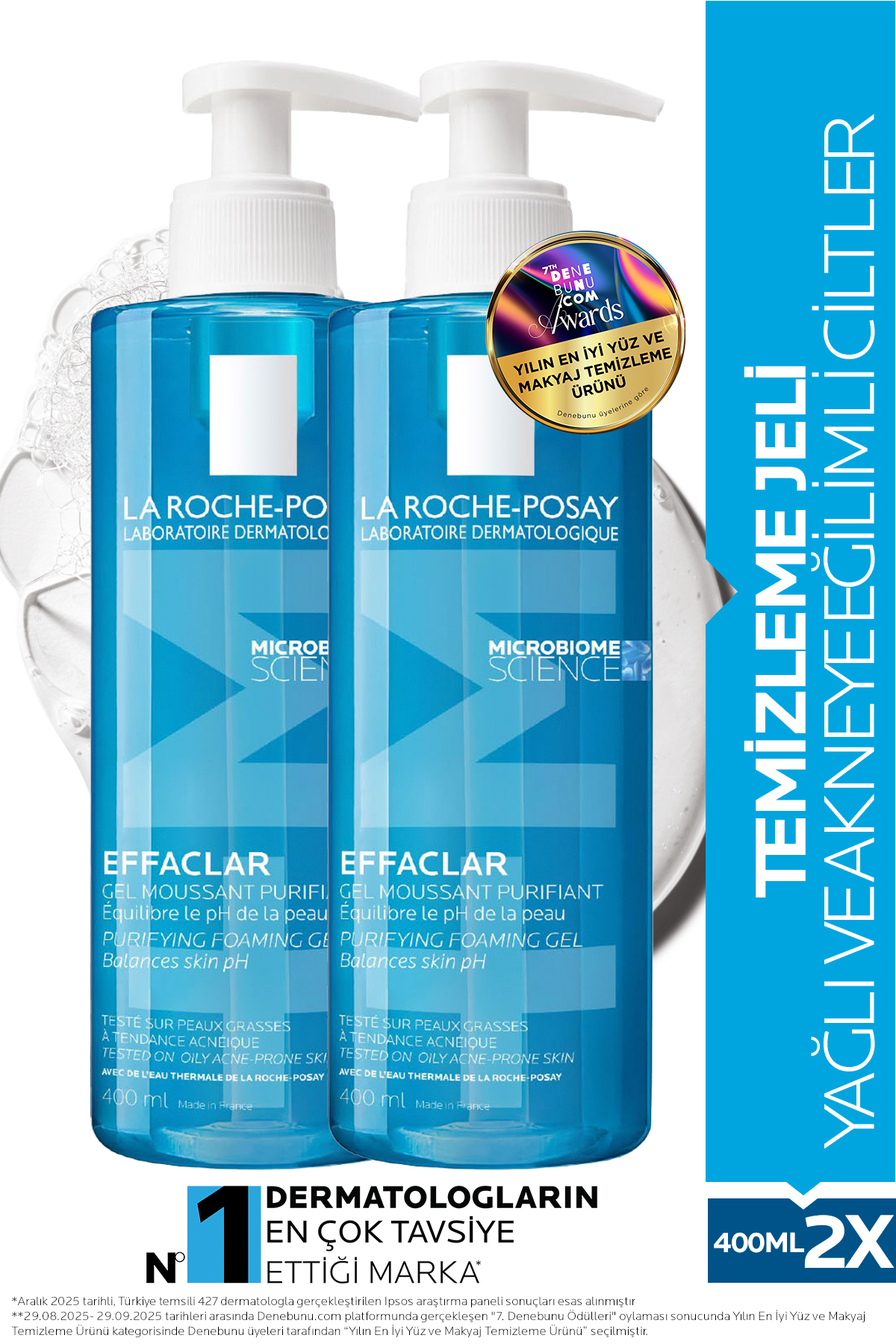 La Roche Posay ژل تمیزکننده ژل روغنی Effaclar برای پوست چرب و جوشی 400 میلی لیترX2