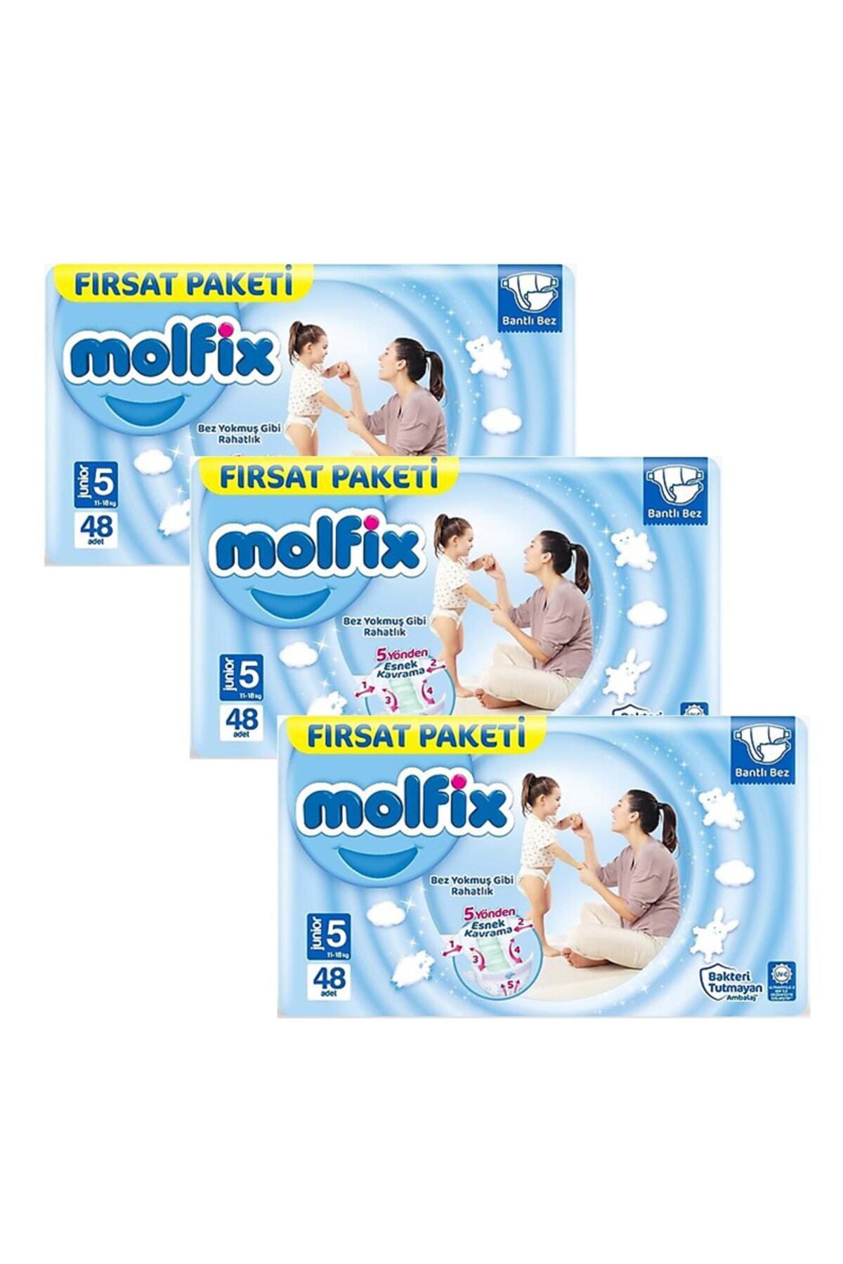 پوشک بچه بسته فرصت جونیور سایز 5 11 18 کیلوگرم 48 X 3 مجموع 144 عدد اورجینال Molfix