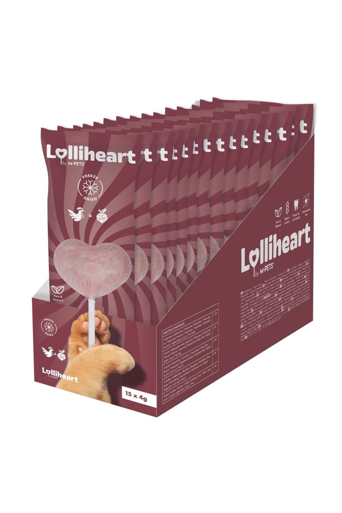 تشویقی گربه چغندری ام‌پتس M-PETS Lolliheart، ۴ گرم، ۱۵ عددی