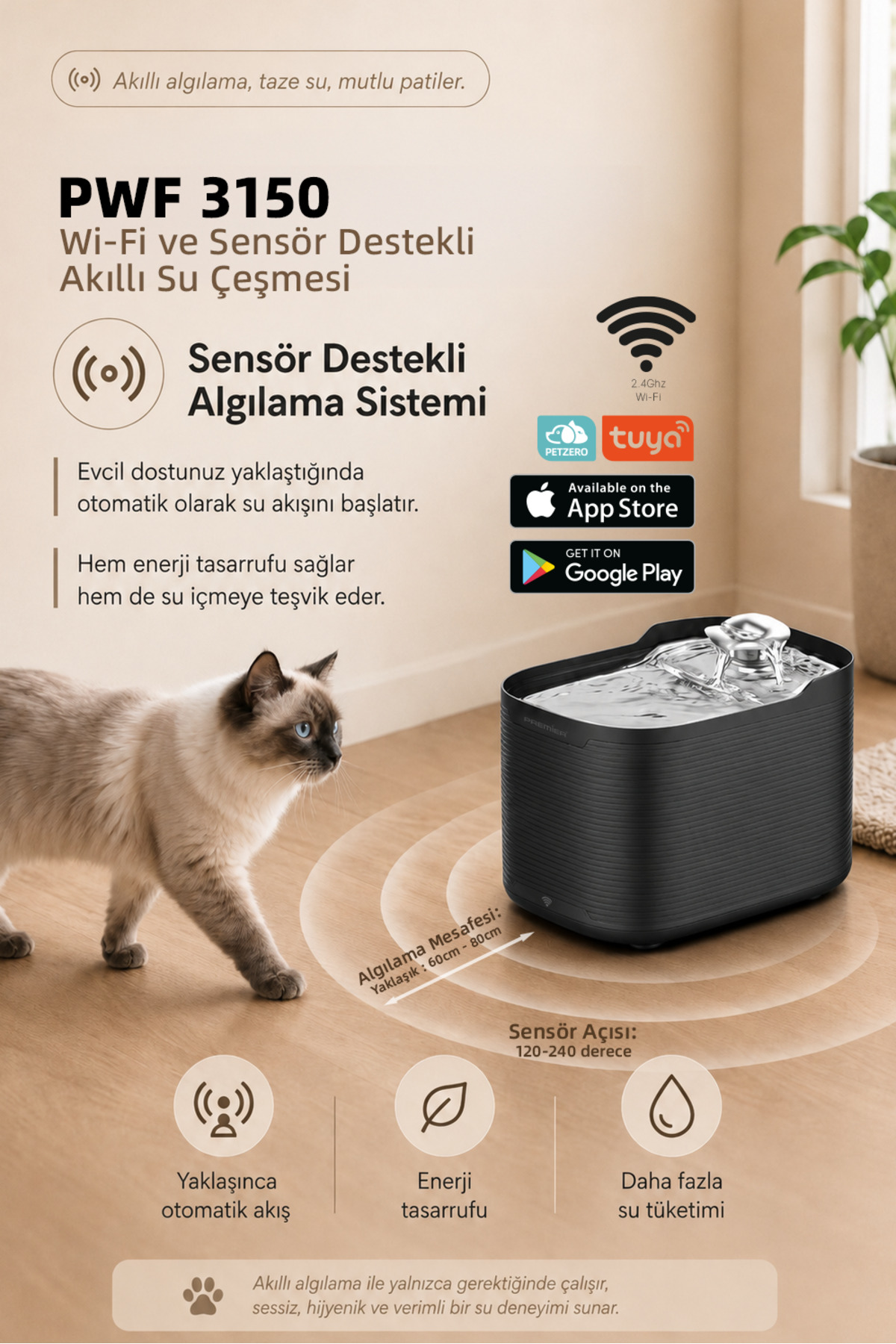 آبخوری هوشمند خودکار گربه و سگ پریمیر Premier PWF 3150 Petmate Flowsense Pro، ۲٫۵ لیتری، مشکی 2,5 L