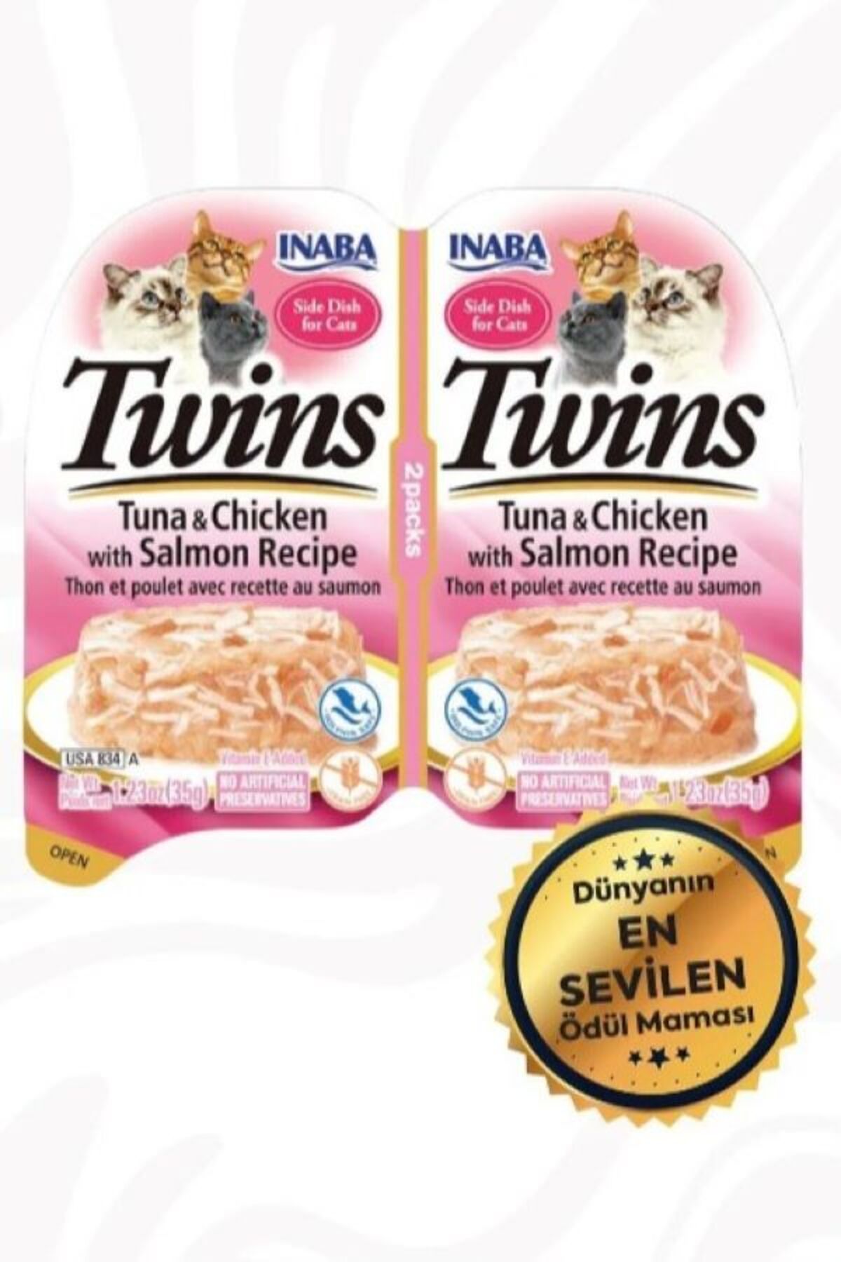 غذای مکمل گربه اینابا Inaba Twinston با طعم ماهی، مرغ و سالمون، ۲×۳۵ گرم
