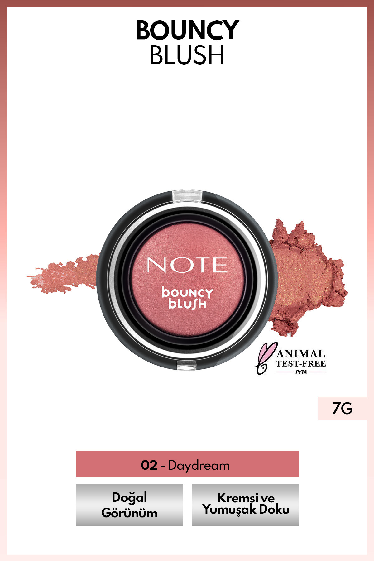 رژگونه کرمی نرم و لطیف 02 دی‌درم با رنگ صورتی مناسب برای همه نوت کازمتیکس Note Cosmetics
