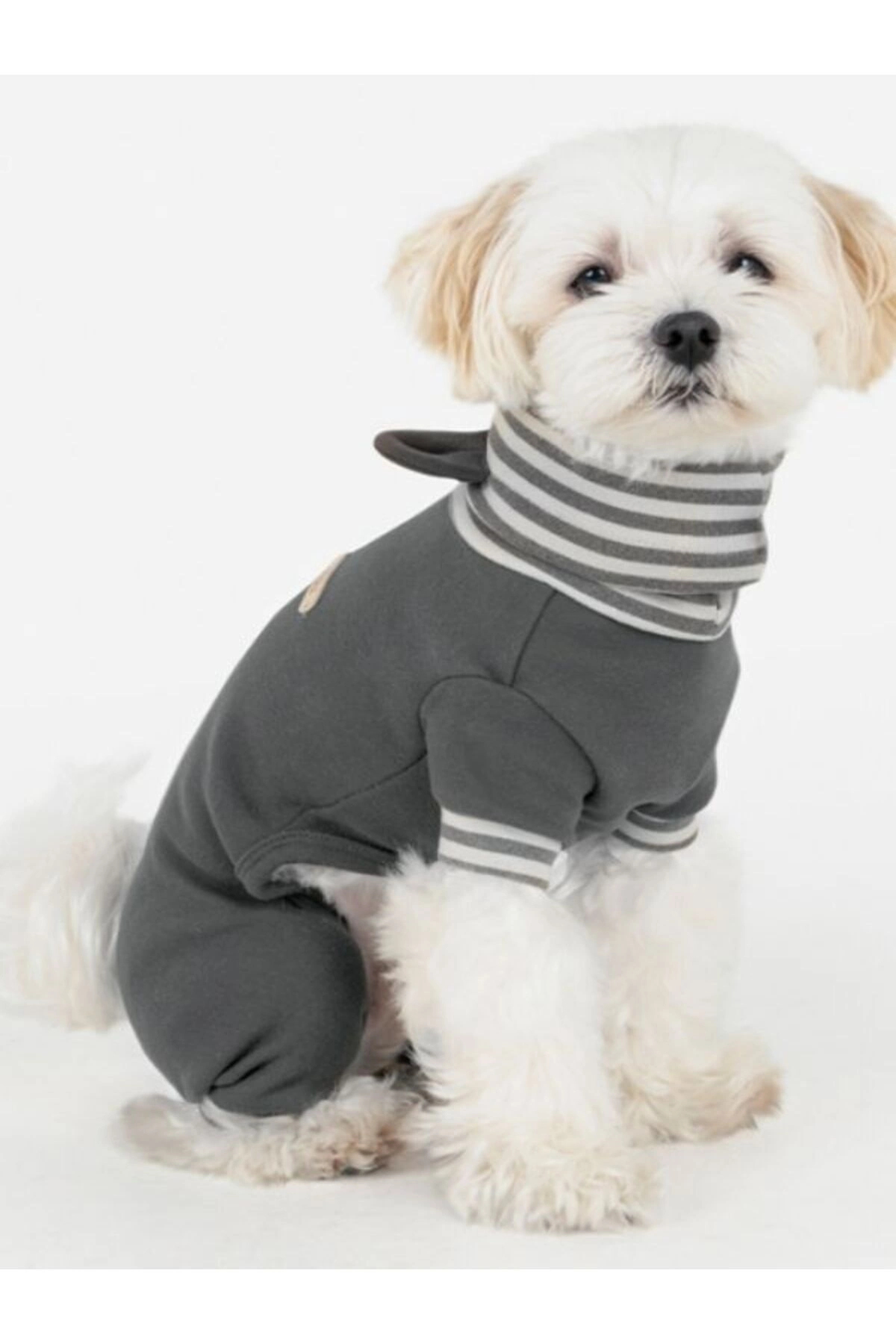 لباس سرهمی کلاه‌دار پلار‌دار سگ اولچی Olchi، Ears Hoodie Coverall، مدل OAZD-OJ6872 خاکستری
