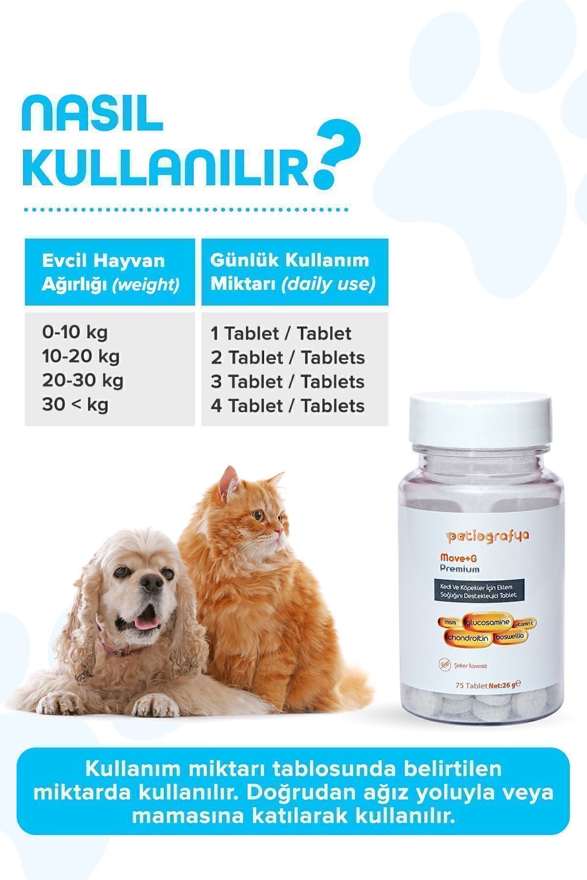 قرص گلوکوزامین Premium Move G پاتیوگرافیا patiografya برای گربه و سگ، مدل GA126