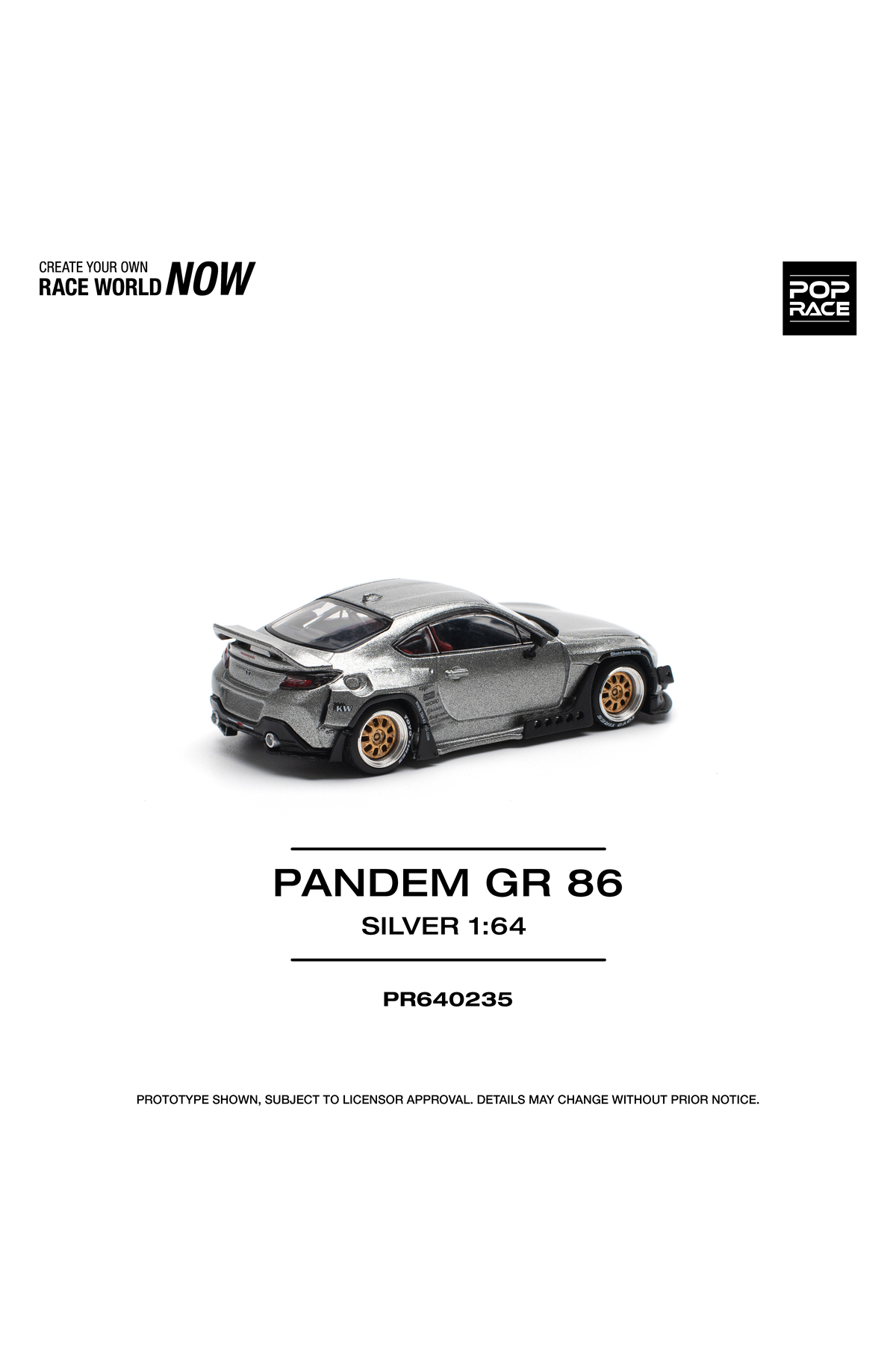 ماشین اسباب بازی :64 PANDEM GR86 SILVER – METAL DIECAST MODEL CAR WITH OPENABLE HOOD PR640235 pop race 1