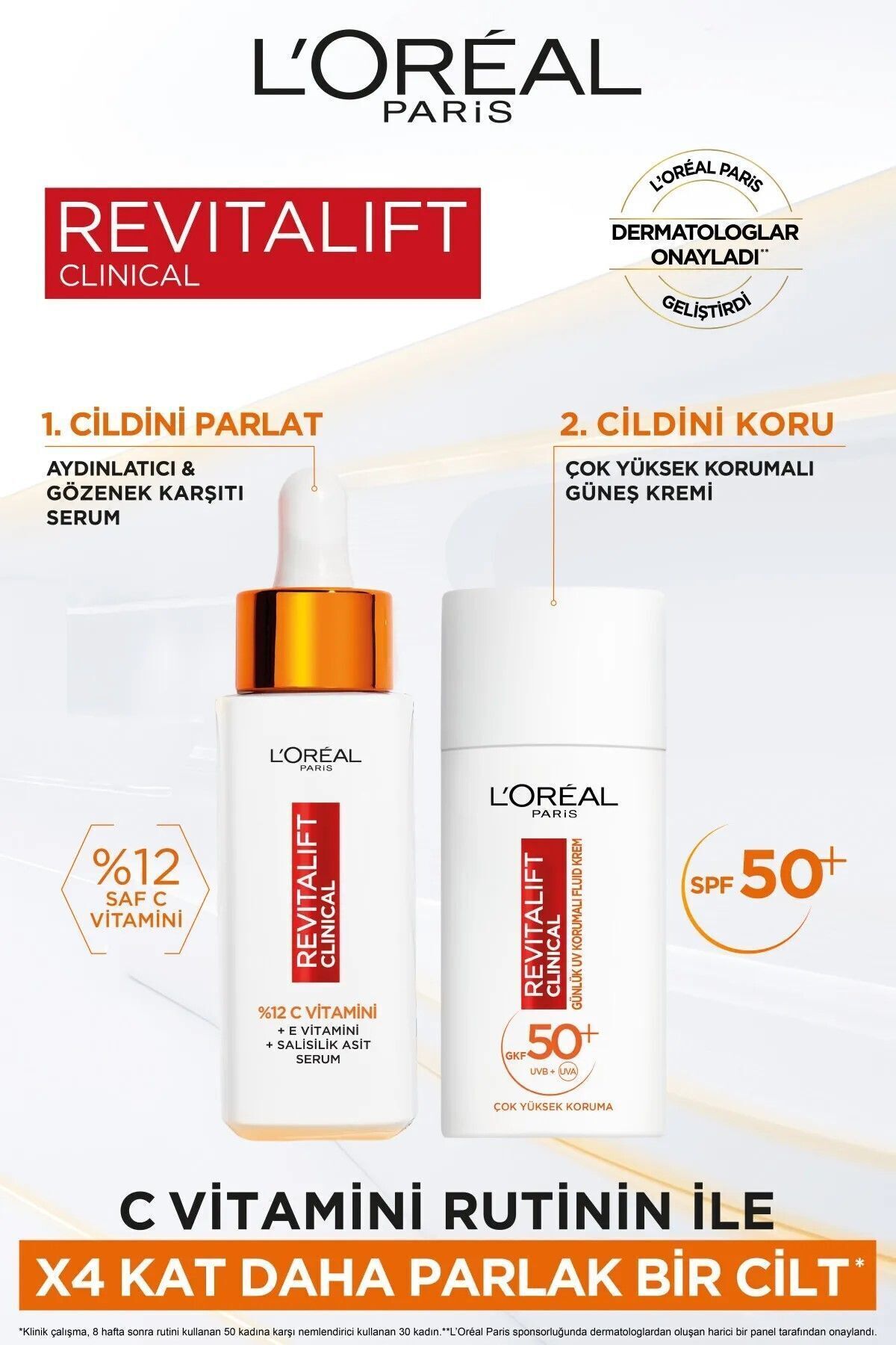 کرم ضد آفتاب صورت REVITALIFT CLINICAL SPF 50 میل + ویتامین C روشنایی سرم 30ML L'Oreal Paris