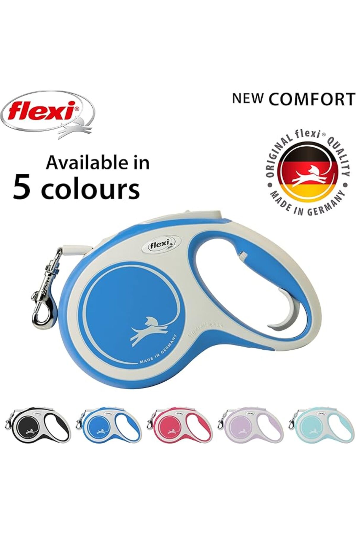 بند قلاده نواری سگ فلکسی Flexi New Comfort، سایز M، آبی، ۵ متر