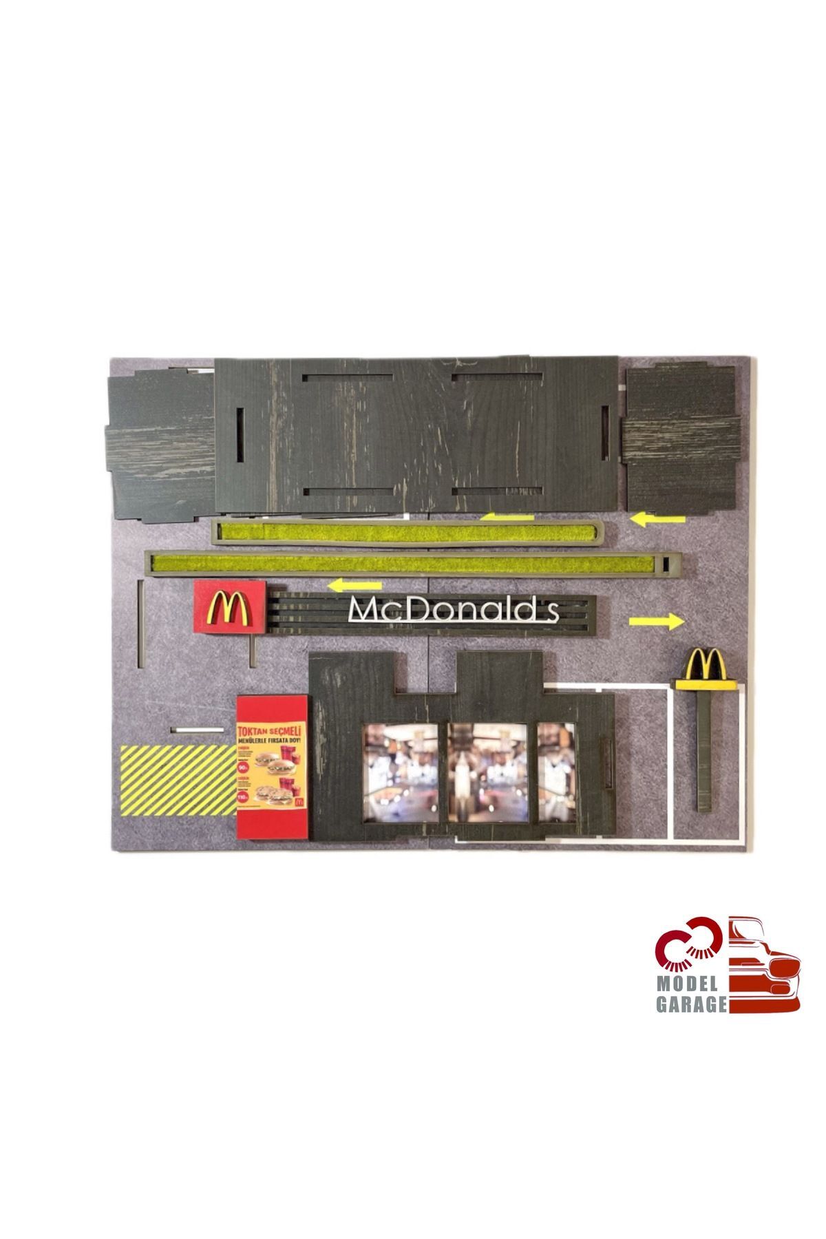 مدل خودرو 1 64 SCALE MC DONALD'S CAR PARKING LOT DIORAMA DIECAST DISPLAY STAND RACK GARAGE TOY اورجینال ÜRETİM