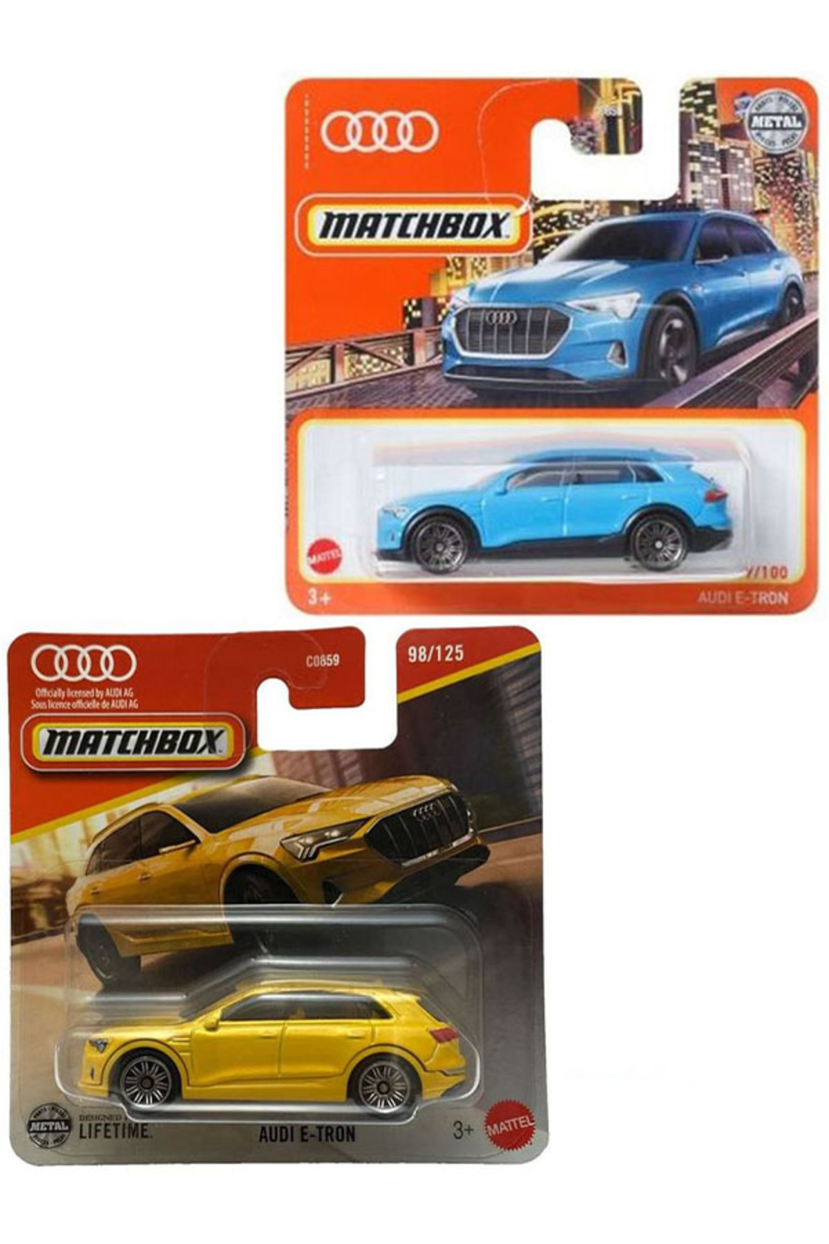 ماشین اسباب بازی ست 2 جعبه کبریت زرد و آبی آئودی E TRON 1 64 از ترکیه HOT WHEELS
