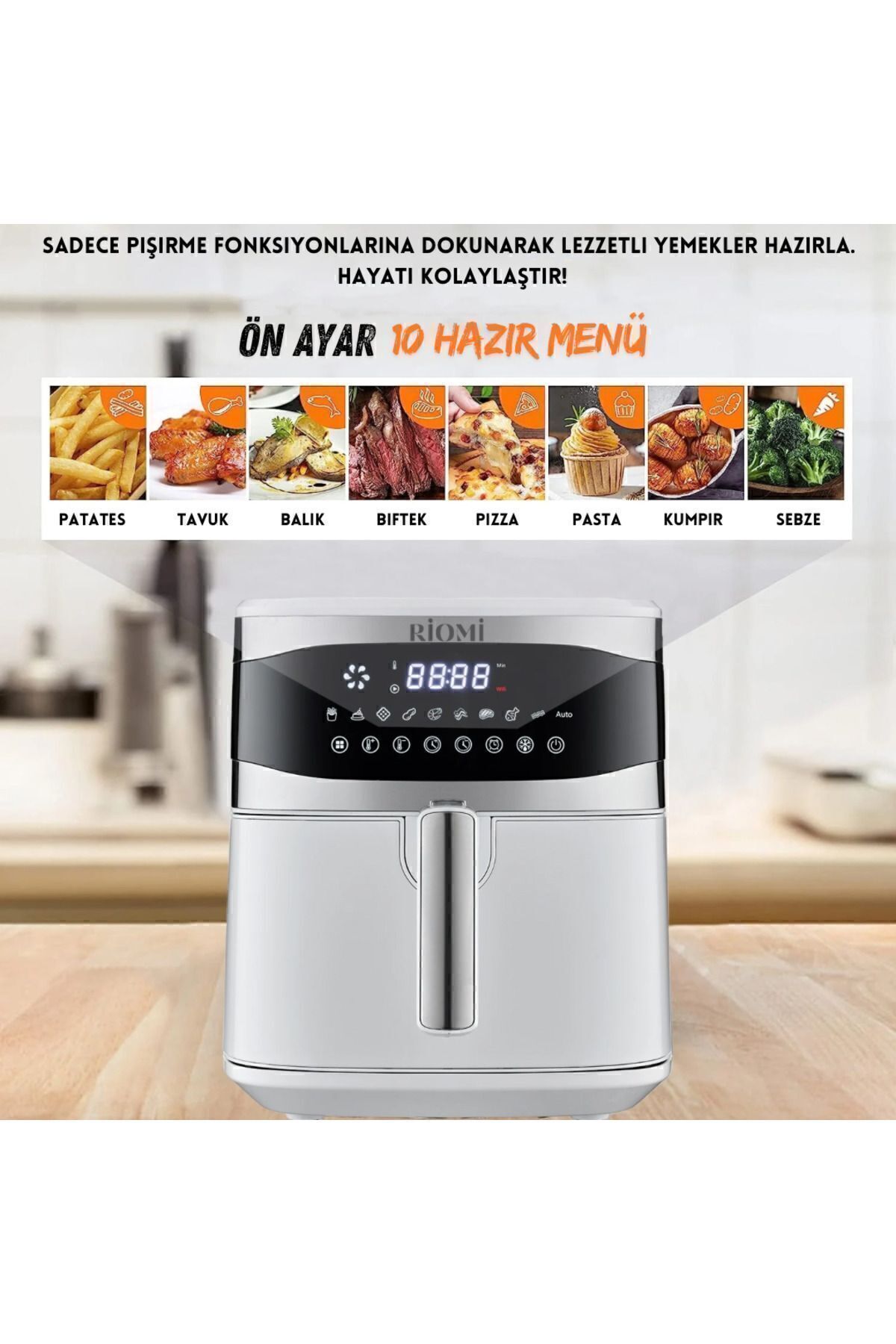 سرخ کن SMART AIR FRYER PRO6 STEEL WIFI 7.5 لیتری XXL سفید اورجینال RİOMİ